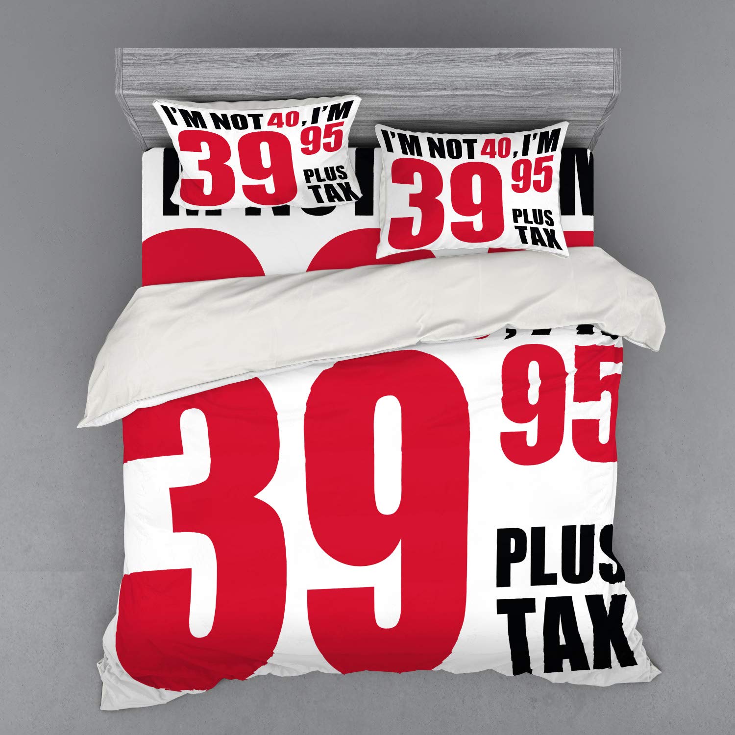 Ambesonne 40th Birthday Duvet Cover Set - Funny 40th Birthday Slogan in Pictogram Style - 4 Piece King Size Bedding Set with Pillow Shams & Fitted Sheet - Hot Pink Black White Design - Perfect for Birthday Gifts, Adult Humor Bedroom Decor & Themed Parties