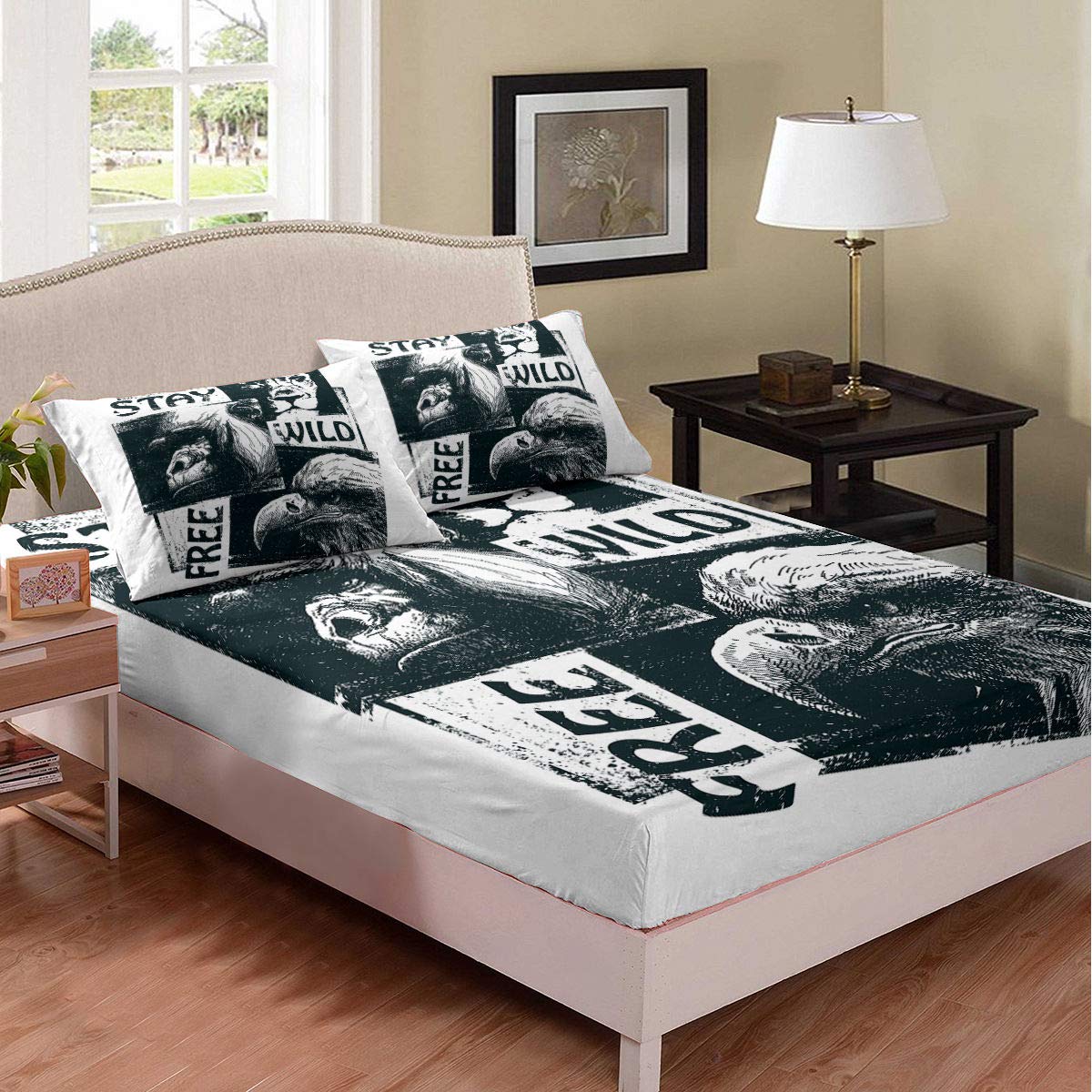 Eagle Fitted Sheet & Pillowcases - Wildlife Animal Bedding Set for Kids & Adults | Full Size Bed Decor