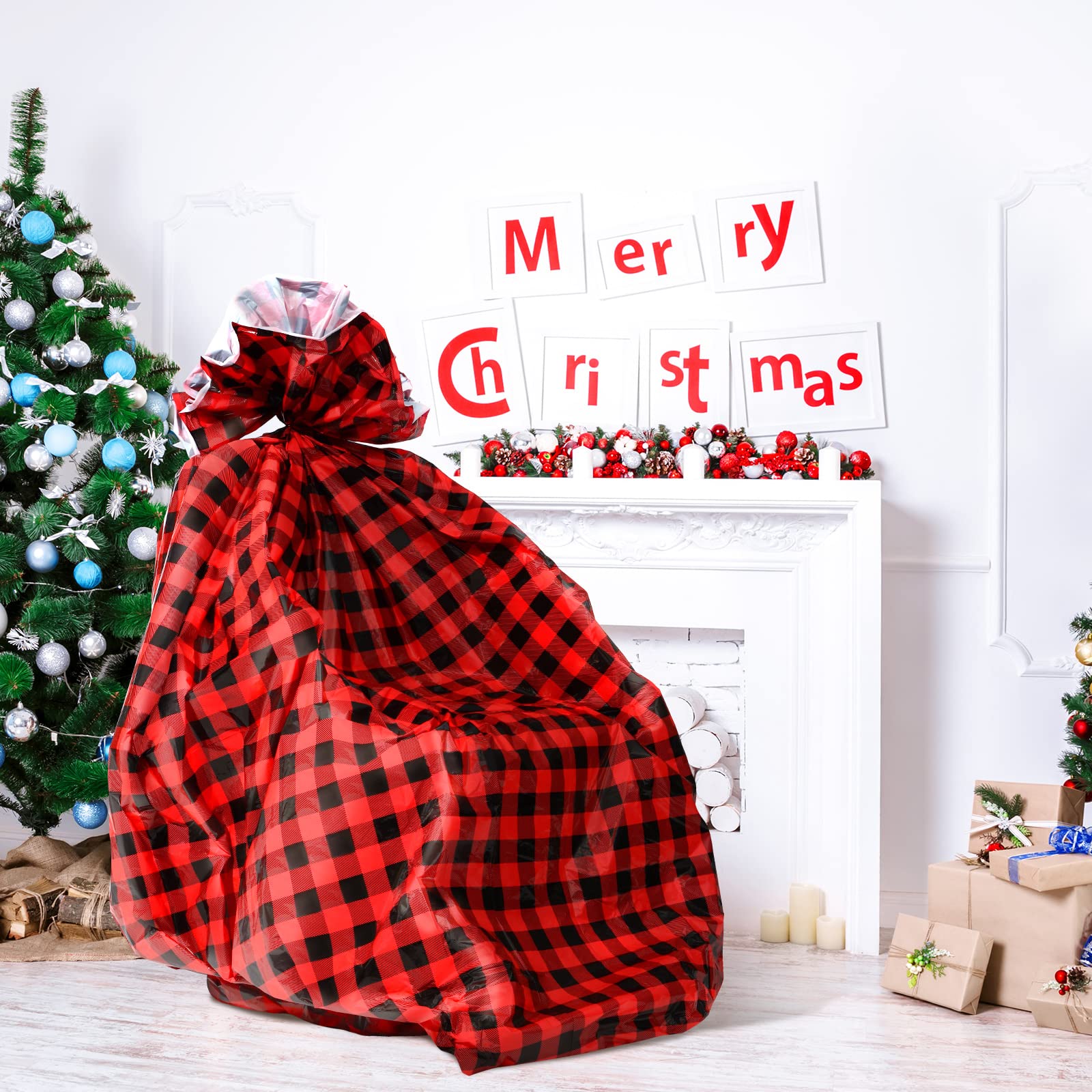 Teling 2 Pack 80 x 60 Inch Extra Large Christmas Bike Gift Bags - Heavy Duty Plastic Bicycle Present Bags for Xmas Gifts (Red & Black) - Perfect for Wrapping Oversized Bicycles, Motorcycles & Holiday Presents