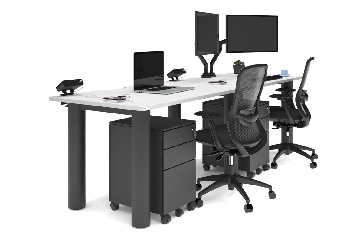 Quadro Cylinder Leg 2-Person Office Workstation Desk [1400L x 800W with Cable Management] - Perfect for Collaborative Workspaces & Modern Offices
