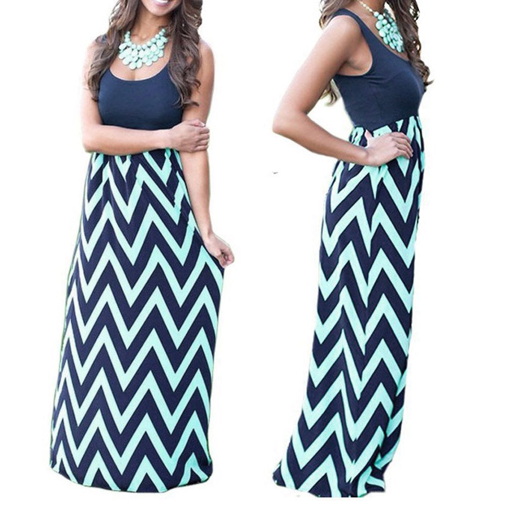 MOMKER Women's Striped Long Boho Dress - Flowy Summer Maxi Sundress with Sleeveless Design for Beach, Vacation & Casual Outings