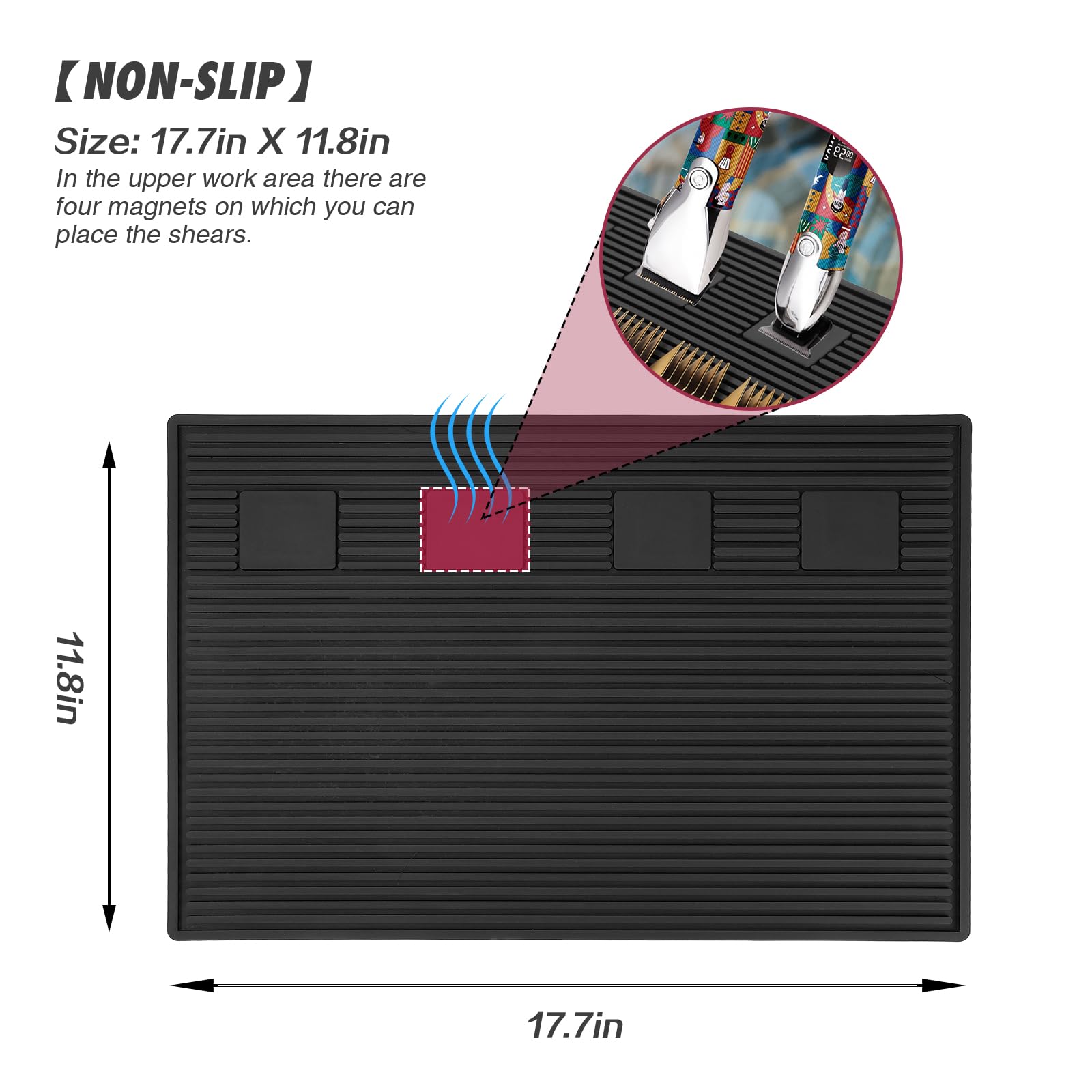 Professional Magnetic Barber Station Mat for Clippers - Non-Slip Stripe Organizer Mat, 19