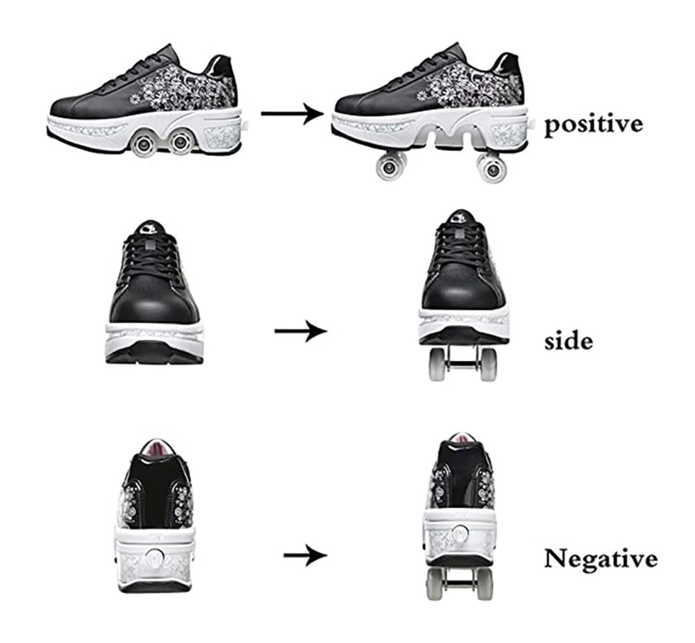 Women's Double-Row Quad Roller Skates - Detachable Wheel Skating Shoes for Girls & Boys | Unisex Roller Skate Shoes for Outdoor Fun, Fitness & Street Skating