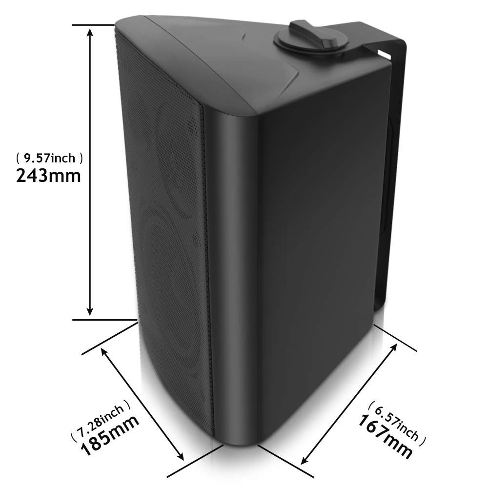 Pohopa 5.25 Inch Outdoor Bluetooth Speakers with Stereo Amplifier - All-Weather Waterproof Wireless Speakers for Patio, Garden, Pool - Wide Sound Coverage & Speed-Lock Mounting System (Black)