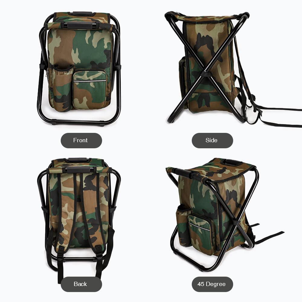 Portable Folding Camping Stool with Insulated Cooler Bag - Lightweight Hiking Chair for Outdoor Picnics, Hunting & Backpacking Trips