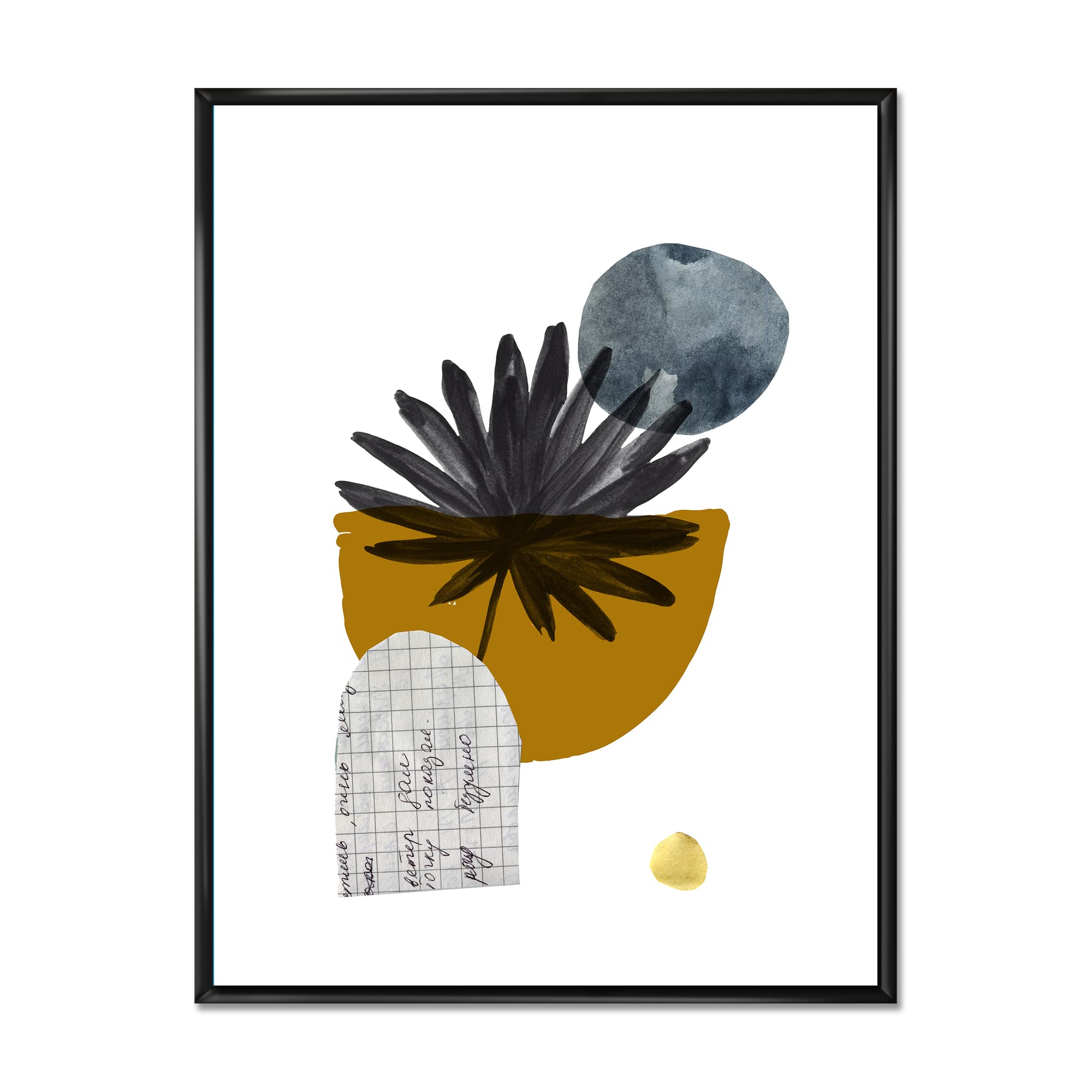 DesignQ Tropical Palm Leaf & Abstract Geometry Shapes I - Modern Framed Canvas Wall Art Print for Living Room, Bedroom & Office Decor