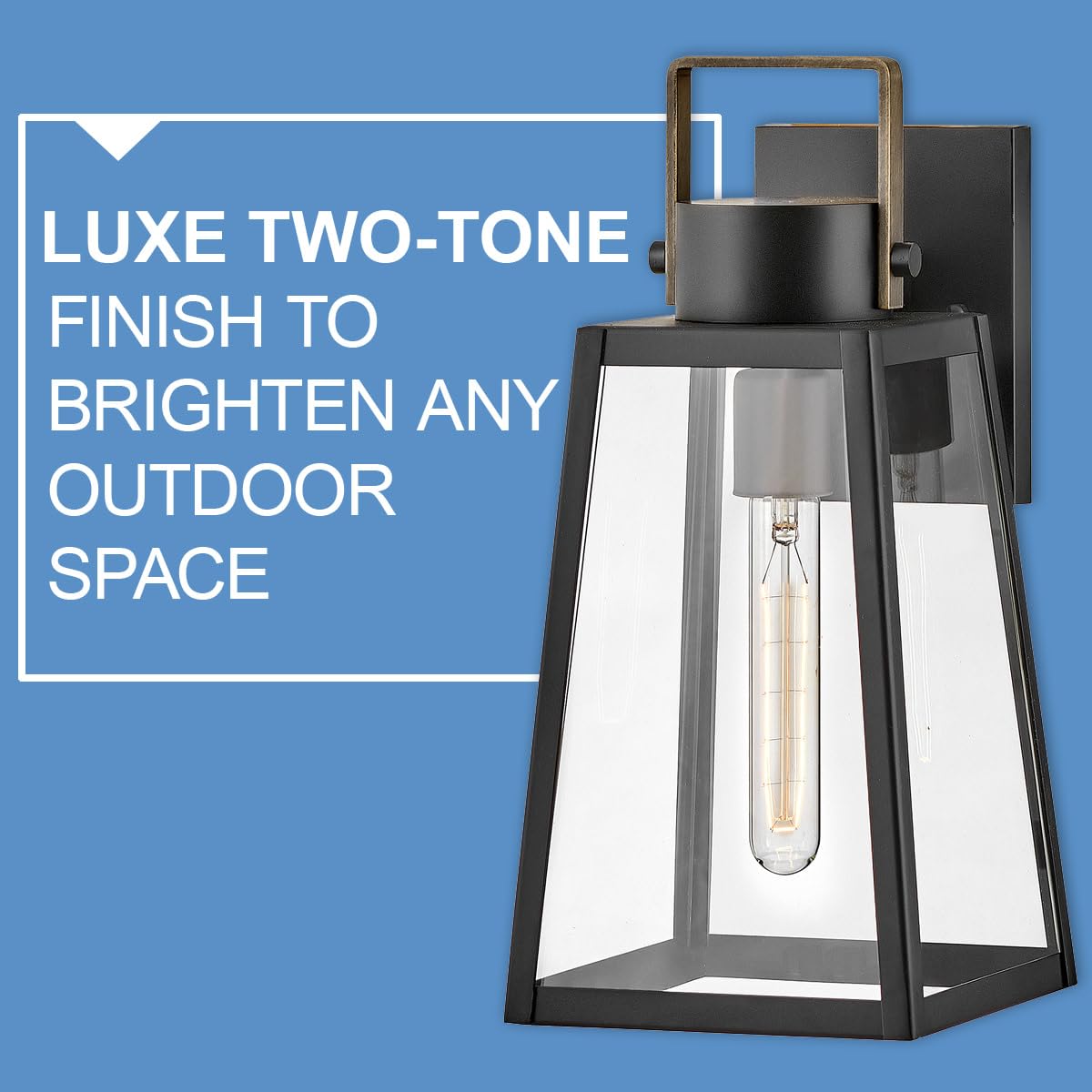 Lark Hugh 82000BK Medium Wall Mount Outdoor Lantern - Two-Tone Black & Bronze Metal Finish, Single Light Fixture - Perfect for Porch, Patio, Garden & Entryway Lighting