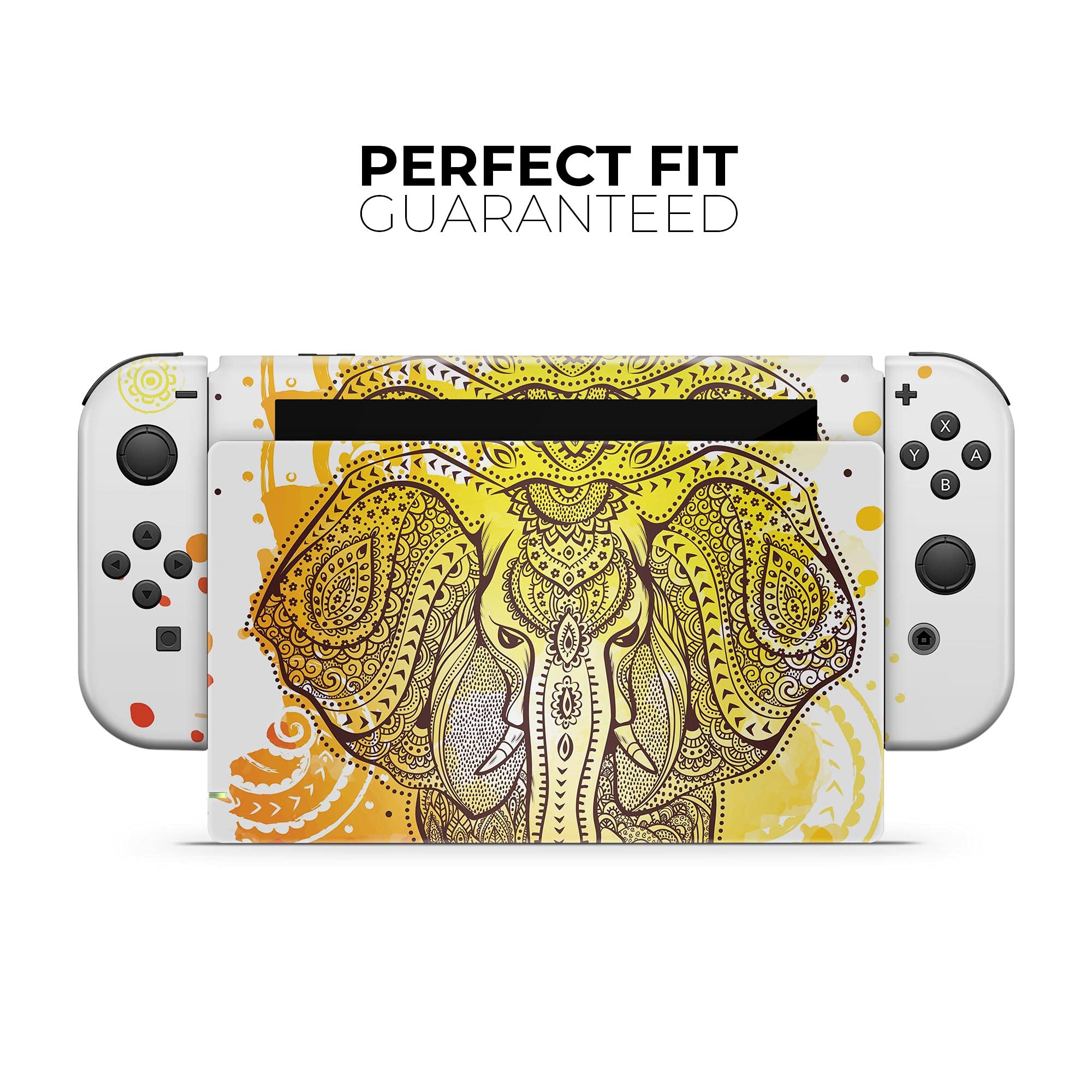 Nintendo Switch Lite Skin Decal - Scratch-Resistant Removable Vinyl Wrap Cover with Bright Orange Ethnic Elephant Design - Perfect for Gaming Protection and Personalization