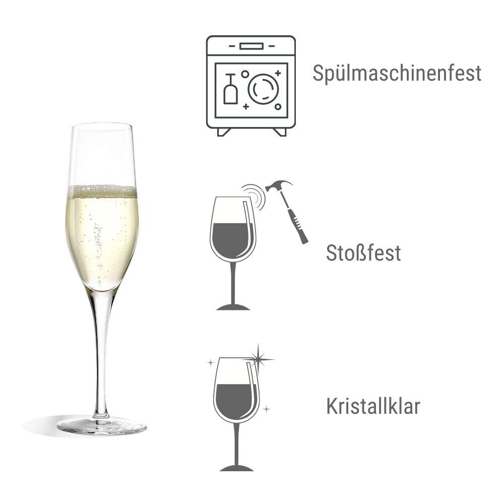 Stolzle Exquisite Flute Champagne Glasses - Set of 6 Crystal Clear Elegant Stemware for Wedding, Anniversary & Romantic Dinner Party Celebrations