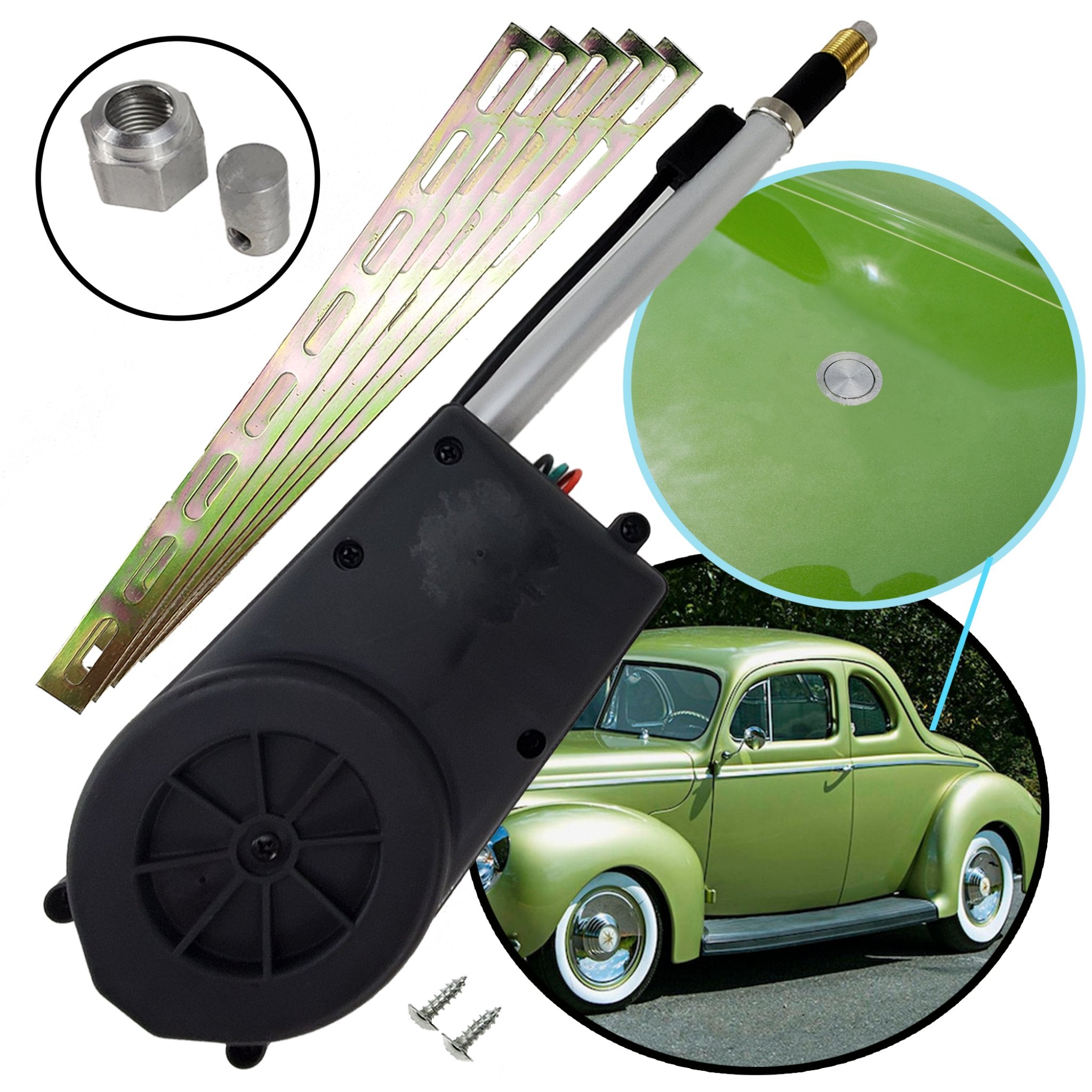 1903 Rambler Model F AM/FM Radio Flush Mount Kit with Automatic Power Antenna - 12V Electric Stainless Steel Aerial Mast - Perfect for Classic Car Restoration & Vintage Auto Upgrades