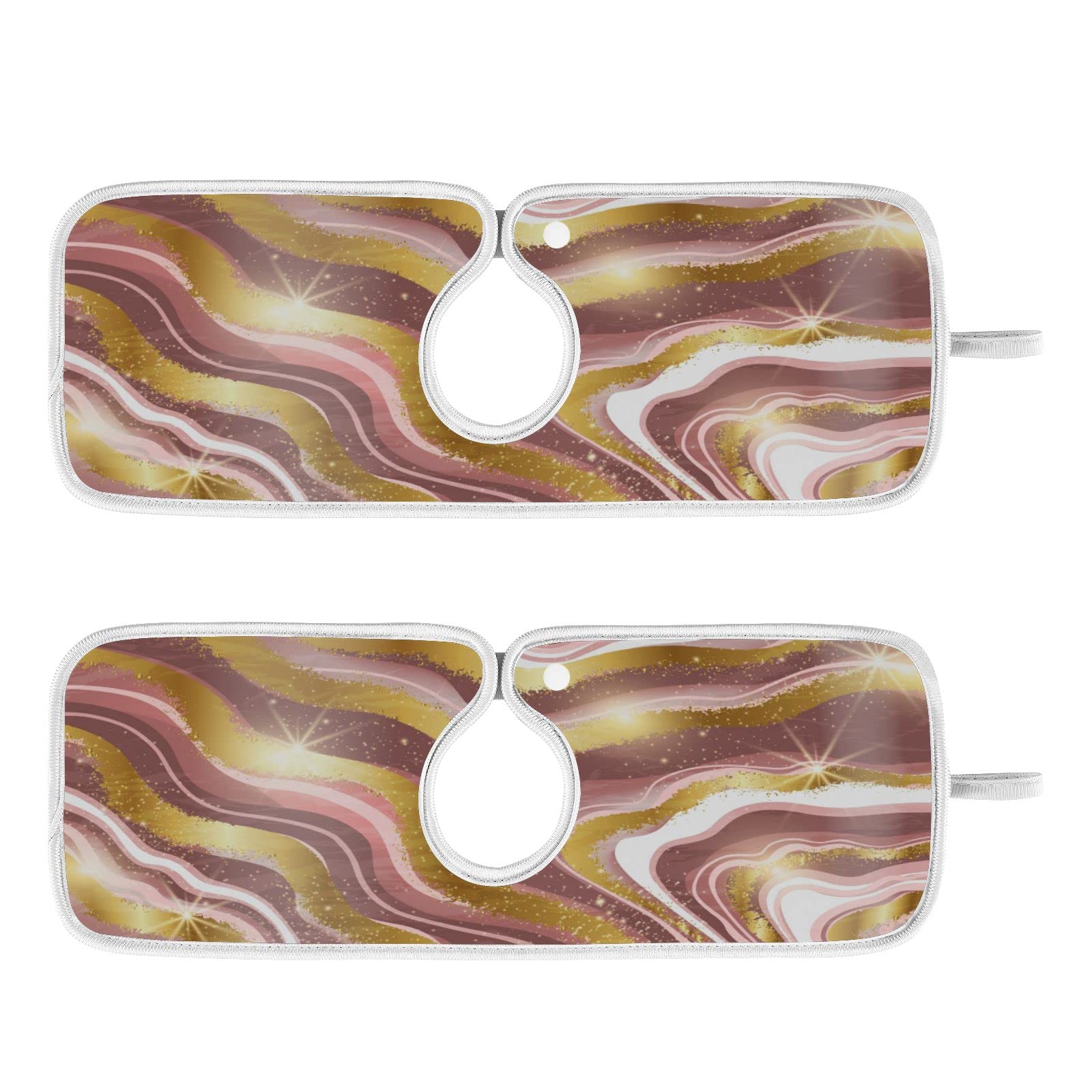 2-Pack Gold Pink Marble Sink Splash Guard - Absorbent Faucet Drip Catcher with Glitter Design - Quick-Drying Kitchen & Bathroom Counter Mat for RV, Home, and Office Use
