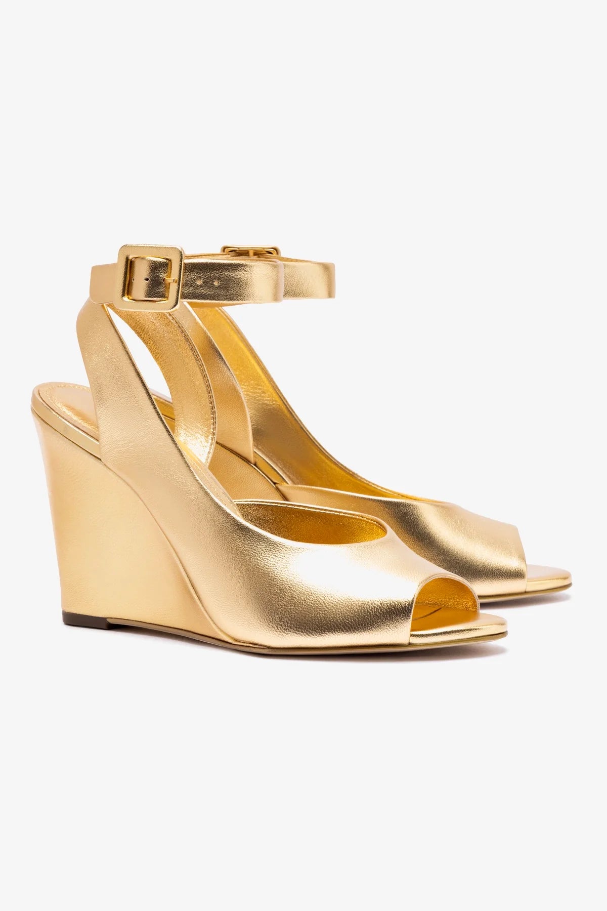 Deena By Larroudé Gold Metallic Leather Wedge Sandals - Women's Comfortable Heels for Summer, Beach, and Casual Outings