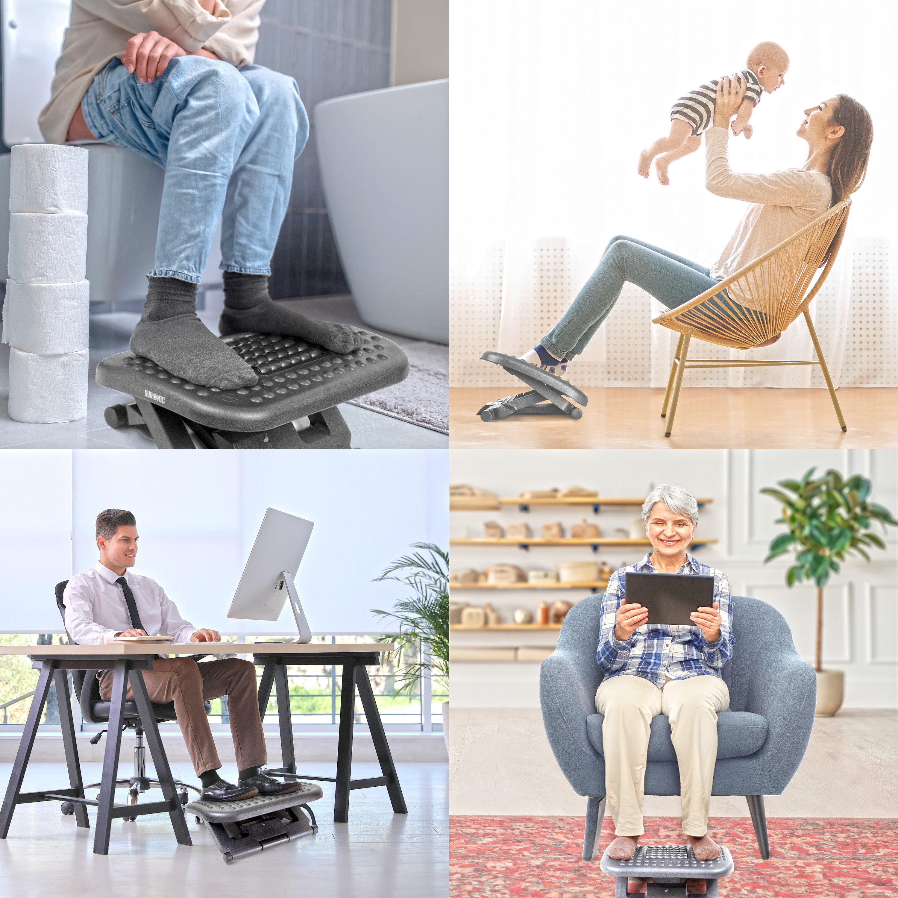 Duronic Ergonomic Footrest FT03 - Adjustable Tilt & 3 Height Levels with Massage Rollers for Office, Home & Gaming - Relieves Foot Pain, Fatigue & Stress - Textured Surface Under Desk Foot Rest for Work, Study & Long Sitting Sessions