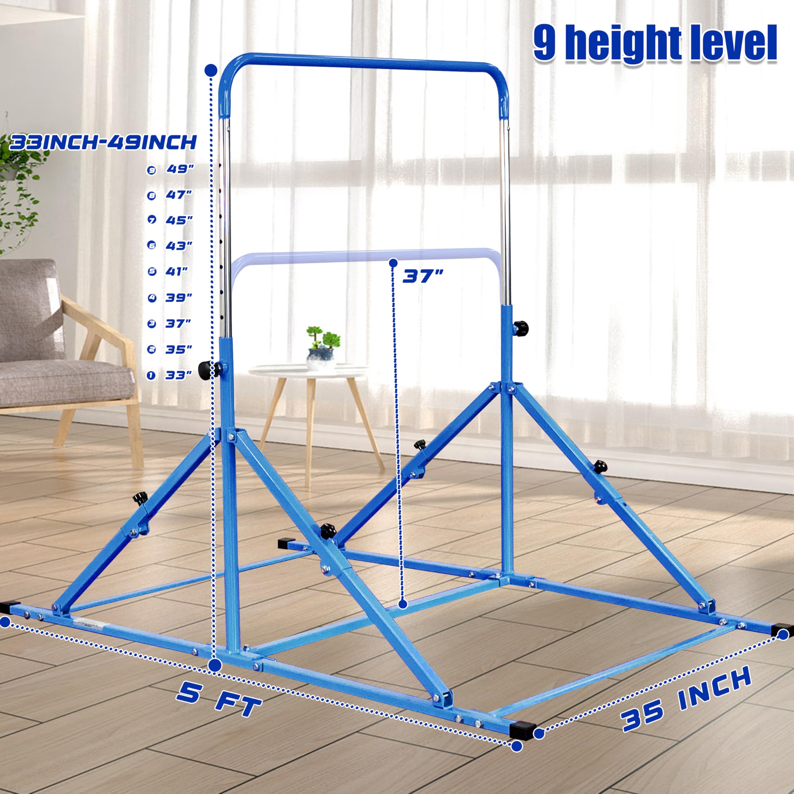 Upgrade Foldable Gymnastic Bar with Mat for Kids Ages 3-12 | 200 lbs Weight Capacity | Adjustable Horizontal Kip Bar | Home & Gym Training Equipment | Perfect for Backyard Play & Gymnastics Practice