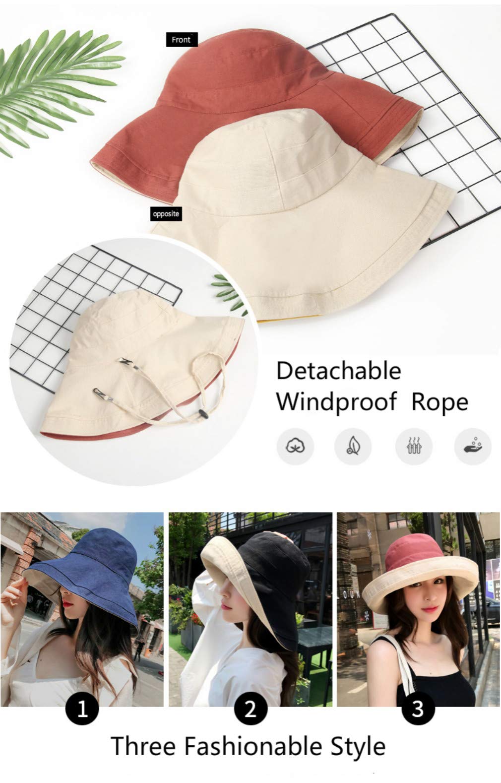 AMAKU Women's Wide Brim Sun Hat - Packable, Foldable UV Protection Bucket Hat for Beach, Travel & Outdoor Activities