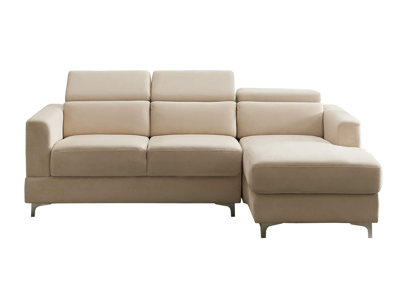 Right Hand Facing Sectional Sofa Couch - Velvet Fabric Sofa for Apartment, Living Room & Bedroom - Beige Modern L-Shaped Sectional | Perfect for Small Spaces, Movie Nights & Family Gatherings