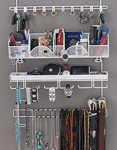 Men's Over the Door Belt Organizer - 43 Hooks Wall Mount Tie & Accessory Rack | Space Saving Closet Storage Solution for Ties, Belts, Scarves | Perfect for Bedroom, Closet, Office Organization (White)