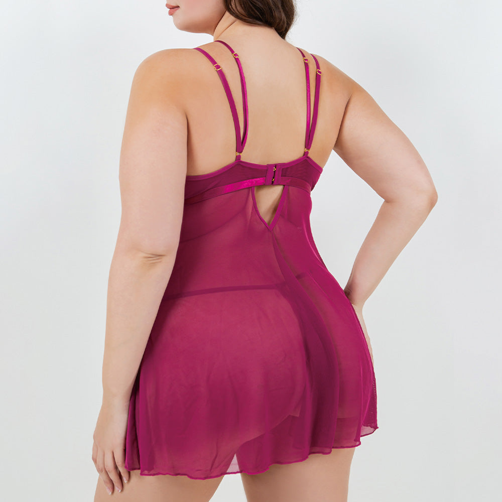 Sexy Lingerie Set - Sheer Floral Mesh Babydoll & G-String for Women | Plus Size Lingerie | Valentine's Day Gift, Bridal Shower, Romantic Nightwear