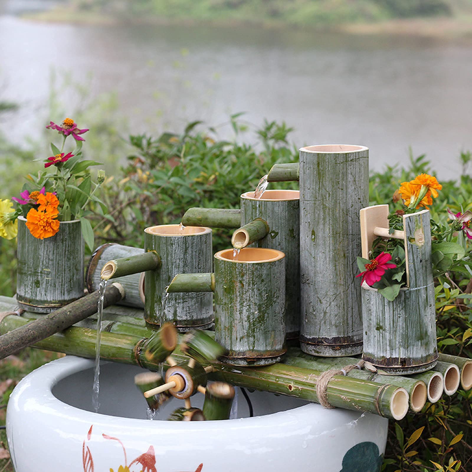 Solar Powered Bamboo Water Fountain - Outdoor Garden Decoration with Flowing Water Feature, Eco-Friendly Landscape Pump for Yard & Patio | Perfect for Zen Gardens, Backyard Decor & Relaxing Ambiance