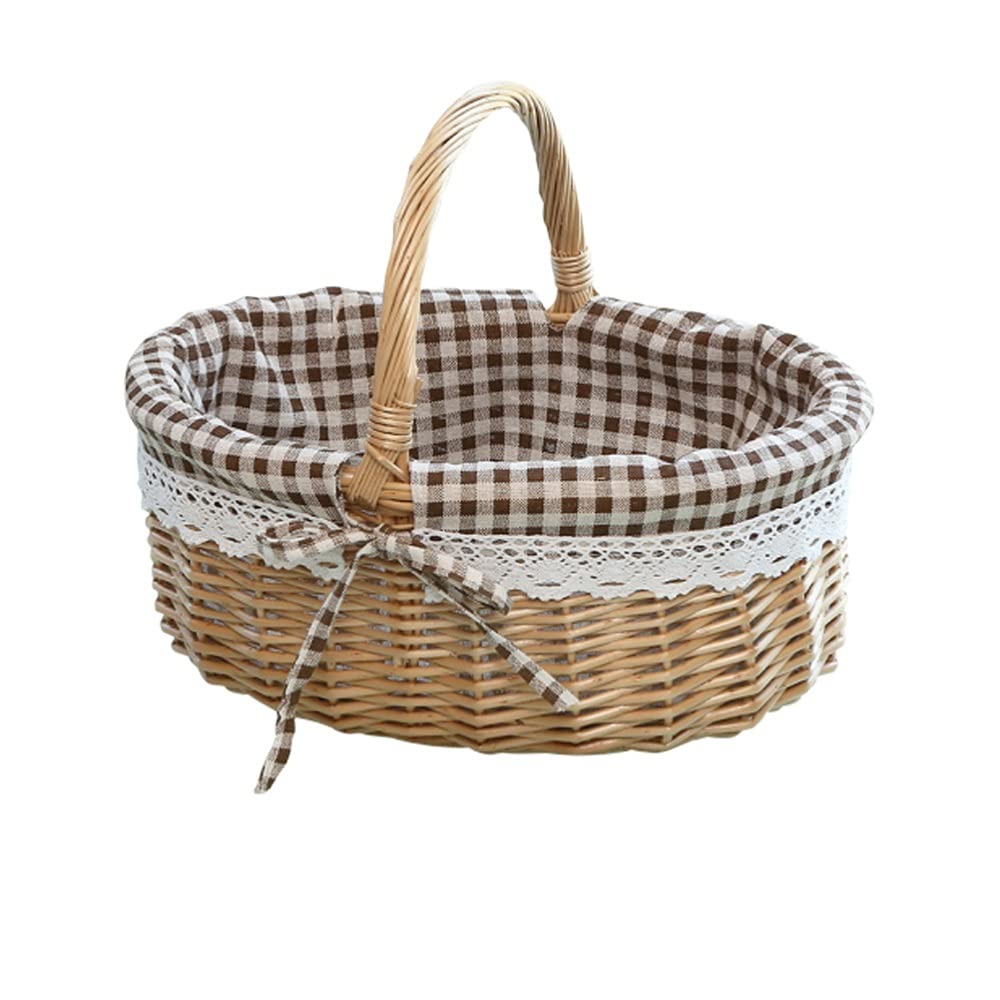 Hand Woven Picnic Basket with Linen Lining - Red Plaid Wicker Storage Hamper for Picnics, BBQs & Outdoor Parties | Durable Gift Basket for Picnic Supplies, Blankets & Party Essentials | Perfect for Beach Outings, Camping Trips & Garden Gatherings
