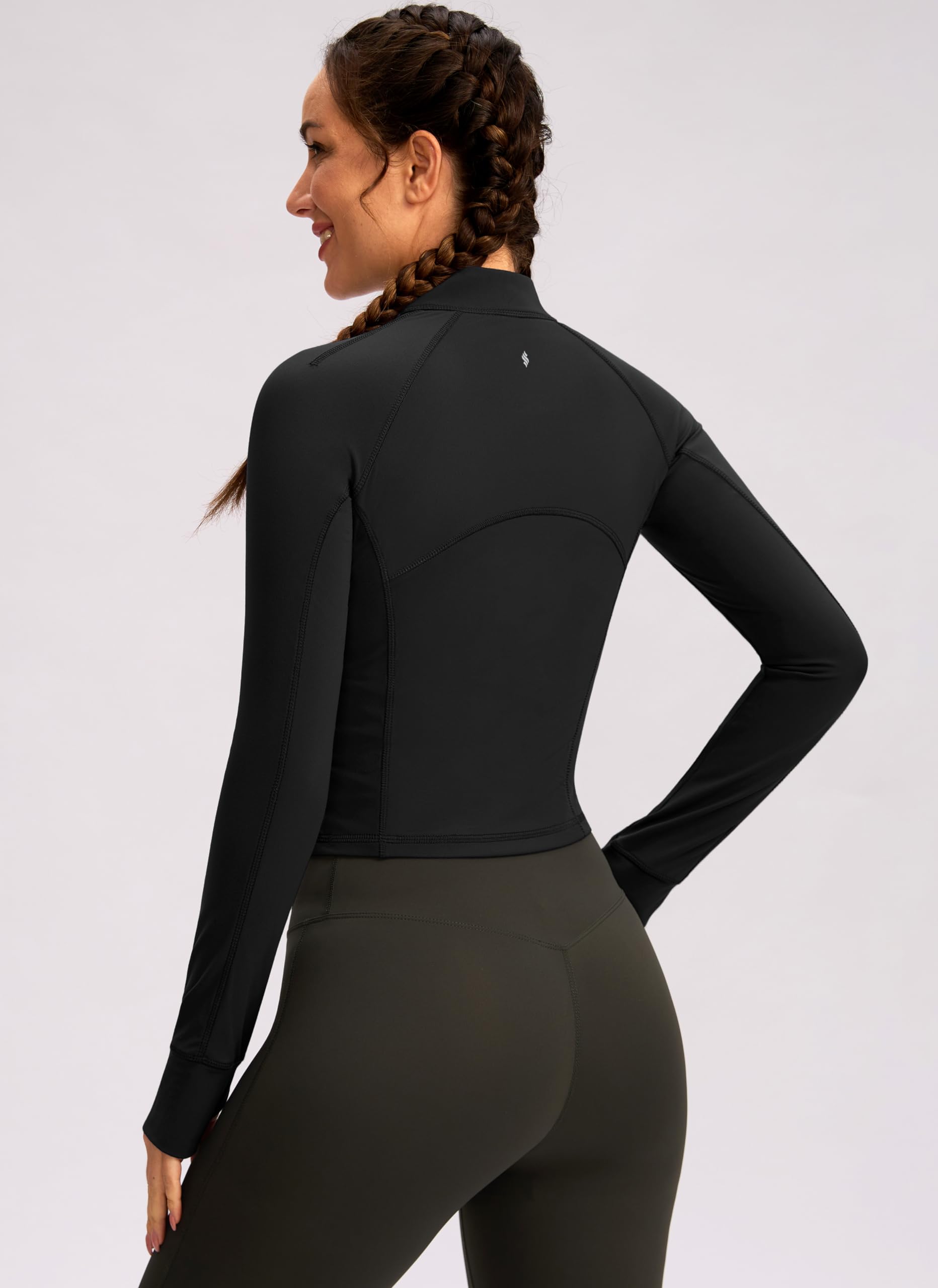 Soothfeel Women's Half Zip Cropped Workout Top - Long Sleeve Yoga Shirt with Pocket for Running, Gym & Athletic Wear - Perfect for Yoga, Pilates & Outdoor Activities