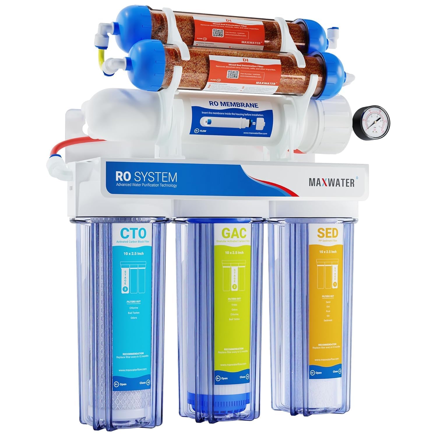 6 Stage RO/DI Water Filtration System 100 GPD - Aquarium, Hydroponics & Home Use | Max Water Clear Reverse Osmosis Deionization Purifier for Clean Drinking Water & Fish Tanks