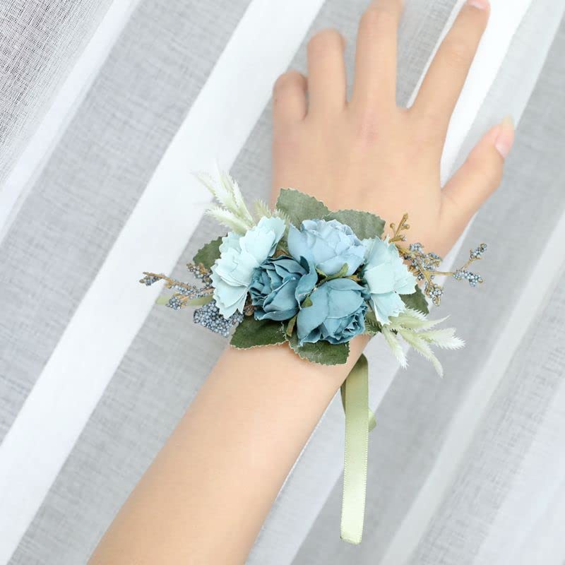 Purple Artificial Rose Wrist Corsage for Wedding Bridesmaid & Groom Boutonniere - Elegant Floral Bracelet for Bridal Party, Prom, Homecoming & Special Occasions