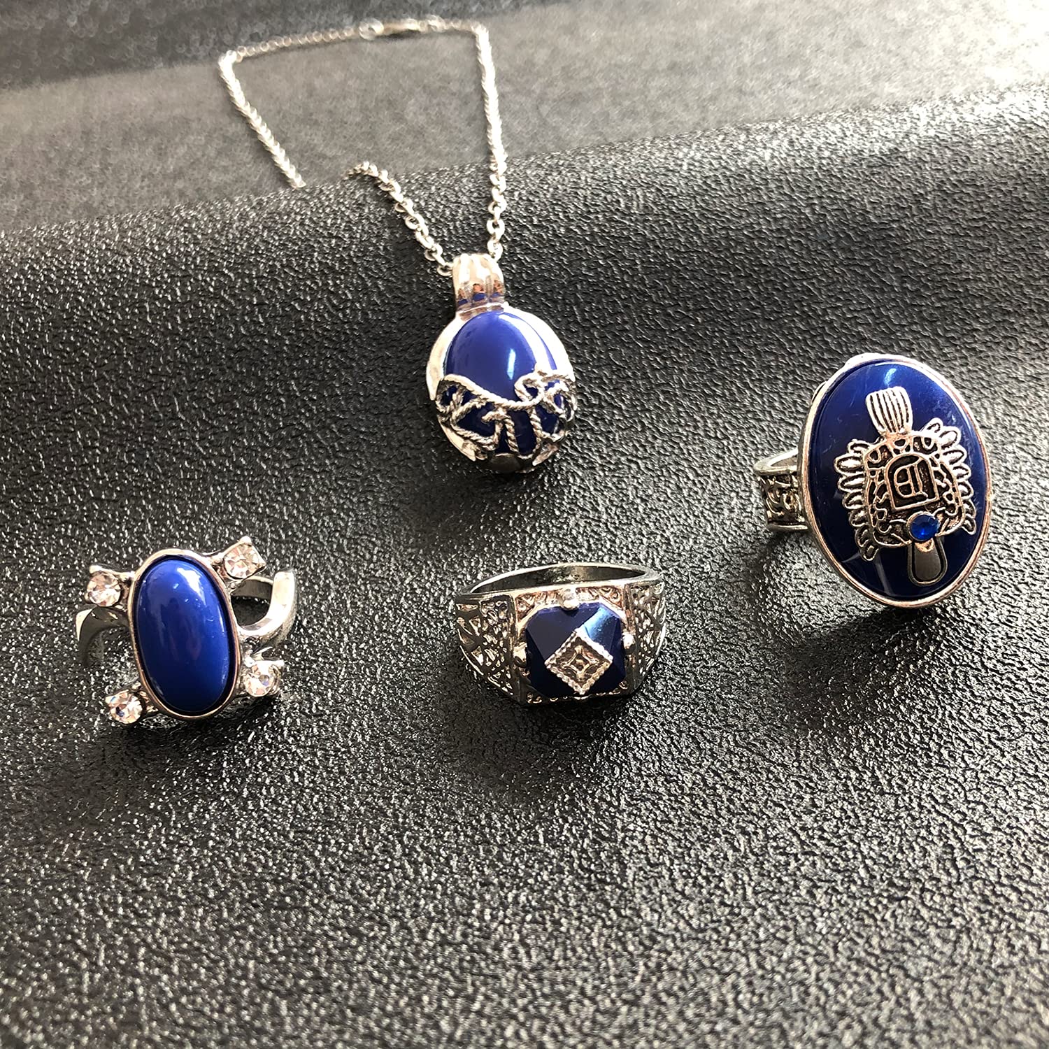 Vampire Diaries Elena Gilbert Vervain Locket Necklace & Klaus Mikaelson Ring Set - 12pc Cosplay Jewelry Collection for TVD Fans | Perfect for Halloween Costumes, Themed Parties and Gift Giving