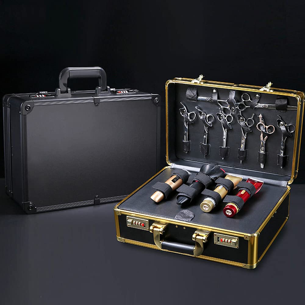Professional Barber Case - Salon Hair Cutting Storage Organizer Kit with Travel Handle - Stylist Tool Box for Clippers, Trimmers, Blades, Shears, Combs & Brushes (Black) - Perfect for Mobile Barbers, Salon Professionals & Home Haircut Kits