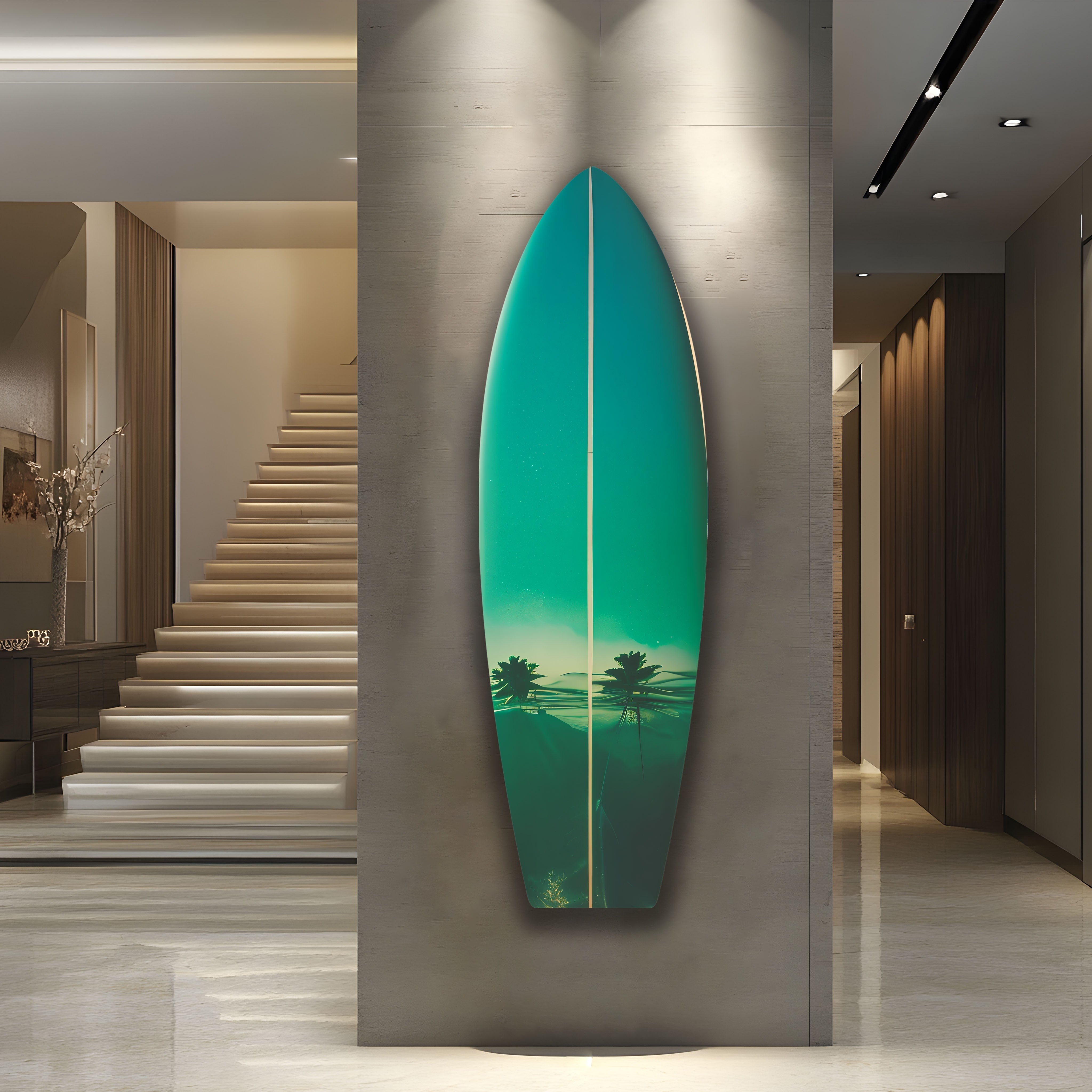 Blue Sky Surfboard Wall Art Decor - Ocean Themed Coastal Home Decor for Beach House, Living Room, Bedroom & Office