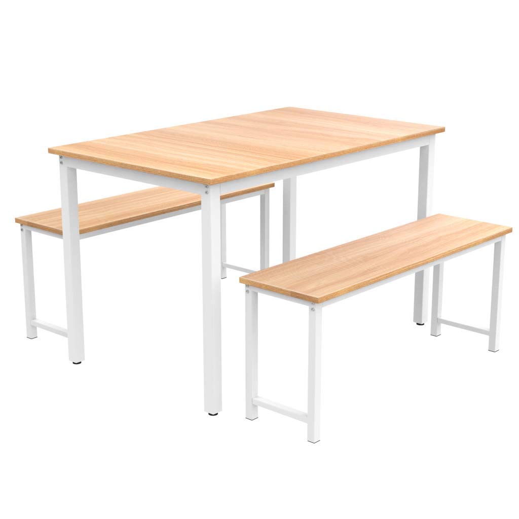 LTFS 3-Piece Dining Set with Metal Frame & MDF Board - Kitchen Table & 2 Benches for Home, Dining Room | Perfect for Small Spaces, Breakfast Nooks & Family Gatherings