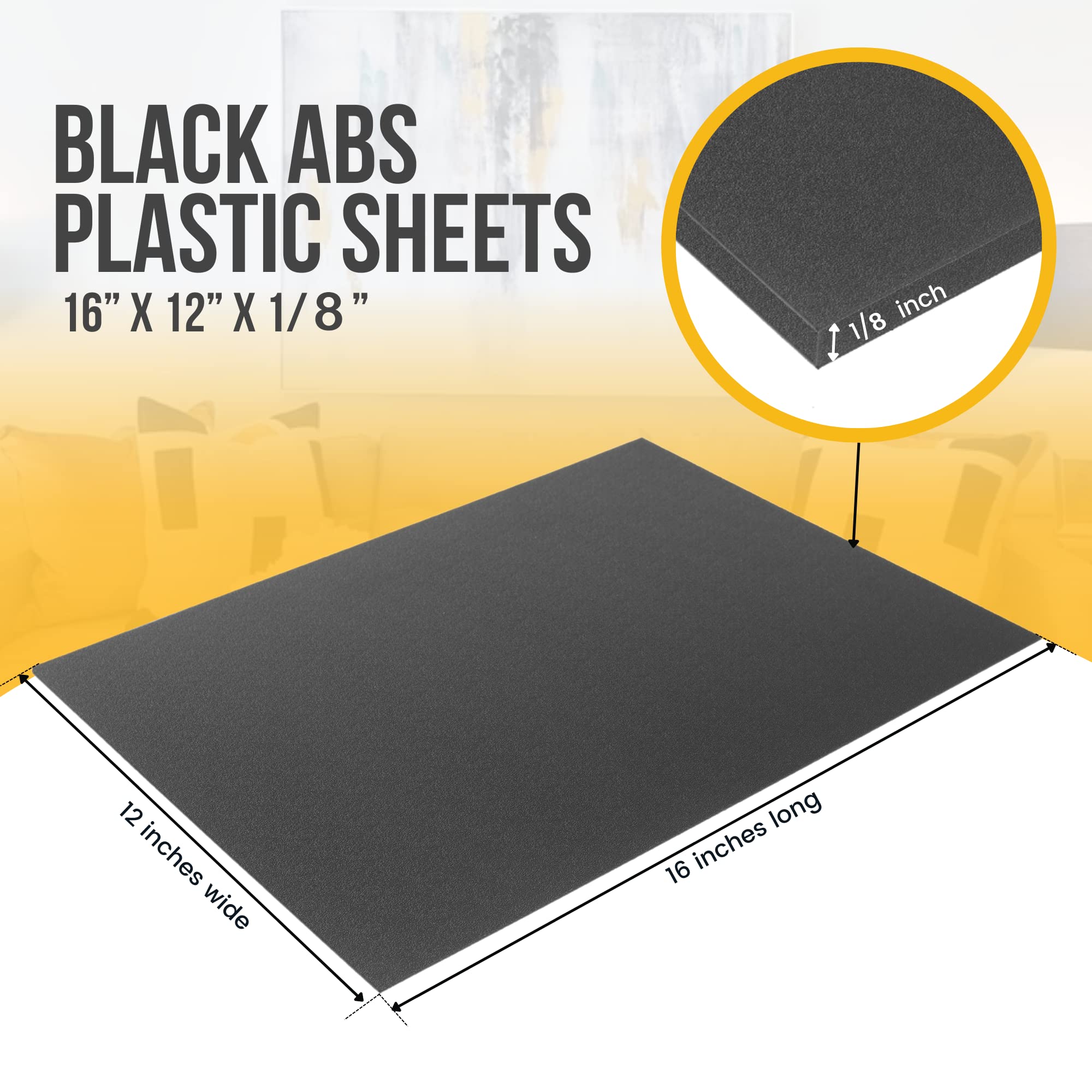 (8-Pack) CalPalmy ABS Plastic Sheets (Black) - 16” x 12” x 1/8” Textured Front & Matte Back Plastic Panels - Flexible Moldable Alternative to Acrylic Sheets - Perfect for DIY Crafts, Home Decor, Signage & Model Making