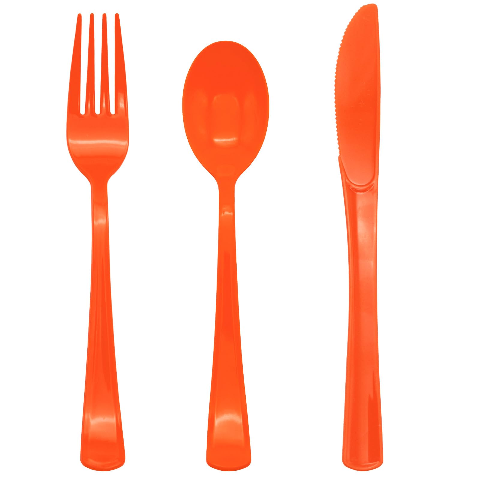 150-Pack Orange Plastic Cutlery Set - 50 Forks, 50 Spoons, 50 Knives | Disposable Utensils for Birthday Parties, Thanksgiving Dinner, Fall Festival & Picnic Supplies | Bulk Plastic Silverware for Outdoor Events & Catering