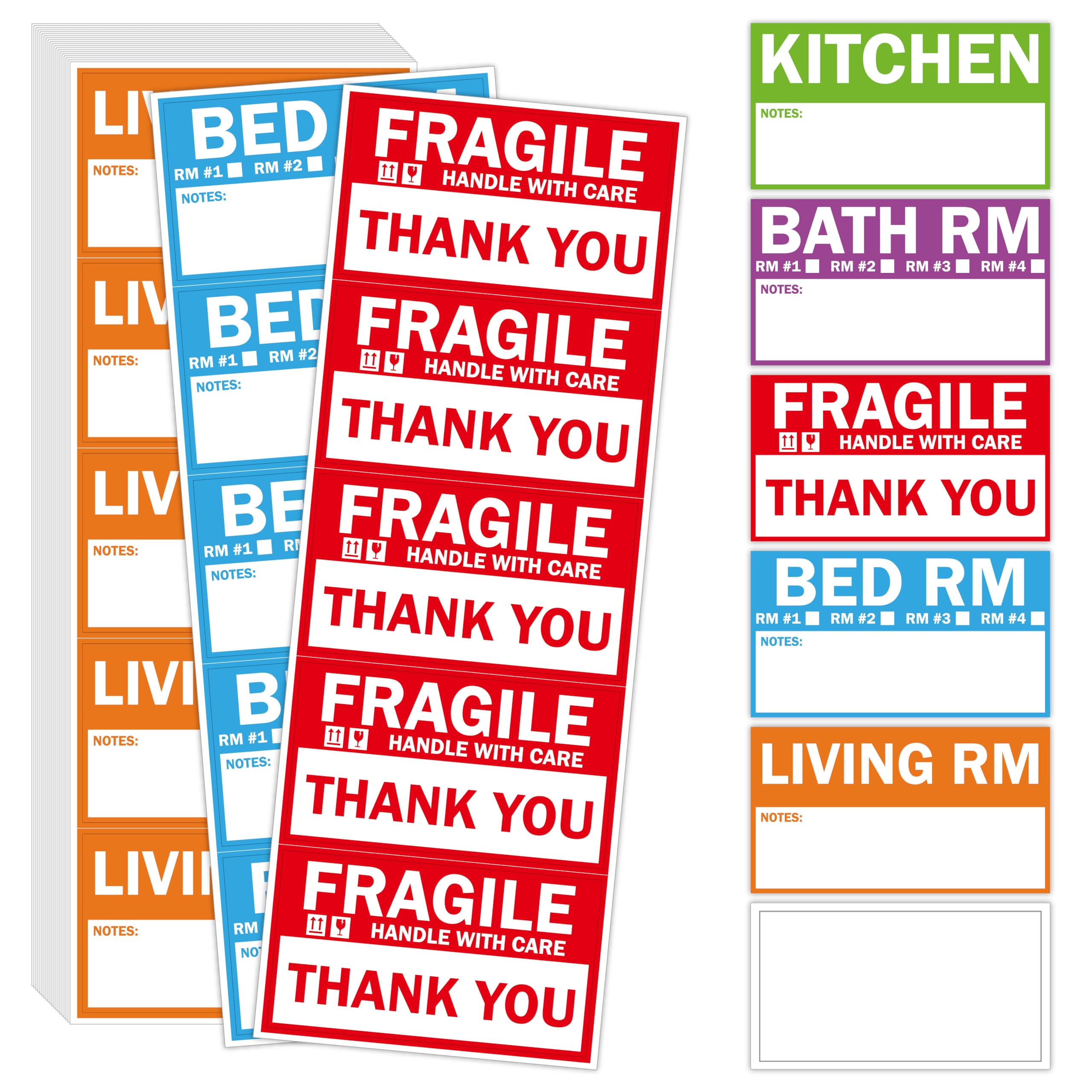 120-Piece Color-Coded Moving Labels Kit - 5 Colors, 20 Fragile & 20 Blank Stickers (2”x3.6”) for Home, Apartment & Office Moving - Perfect for Packing Boxes, Storage & Organization