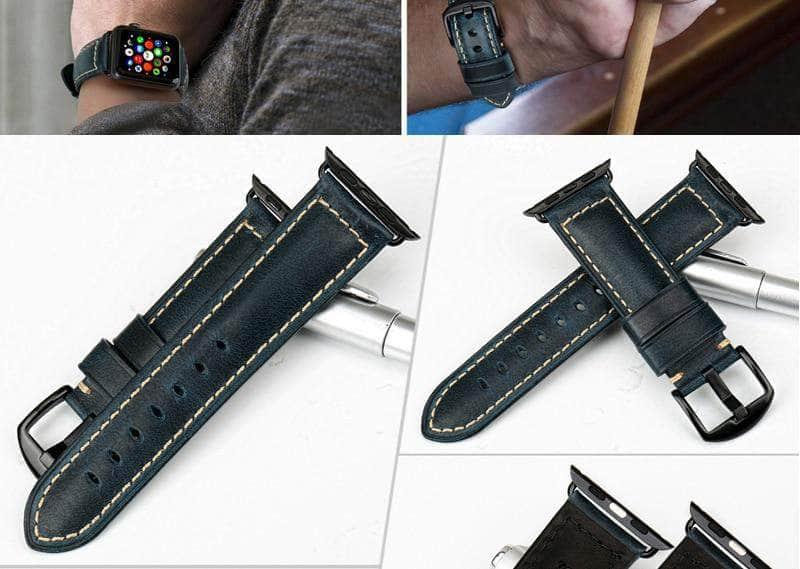 Genuine Leather Vintage Watch Band for Apple Watch Series 6/5/4/3/2/1/SE - 44mm 42mm 40mm 38mm - Perfect for Business, Casual & Everyday Wear