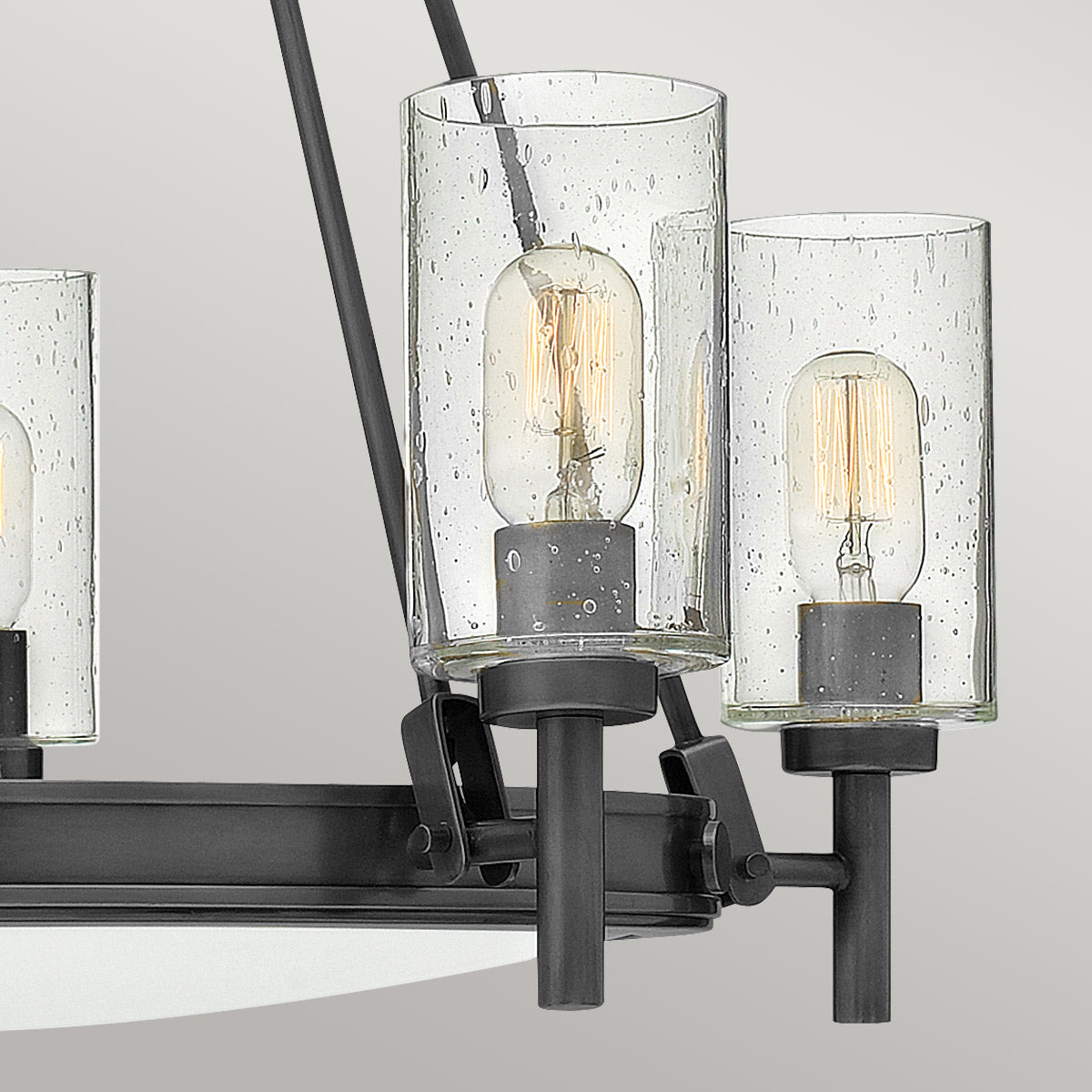 5-Light Black Oxide Chandelier with Clear Seeded Glass Arms & Off-White Center Glass - E27 Socket - Perfect for Dining Room, Bedroom or Entryway Lighting
