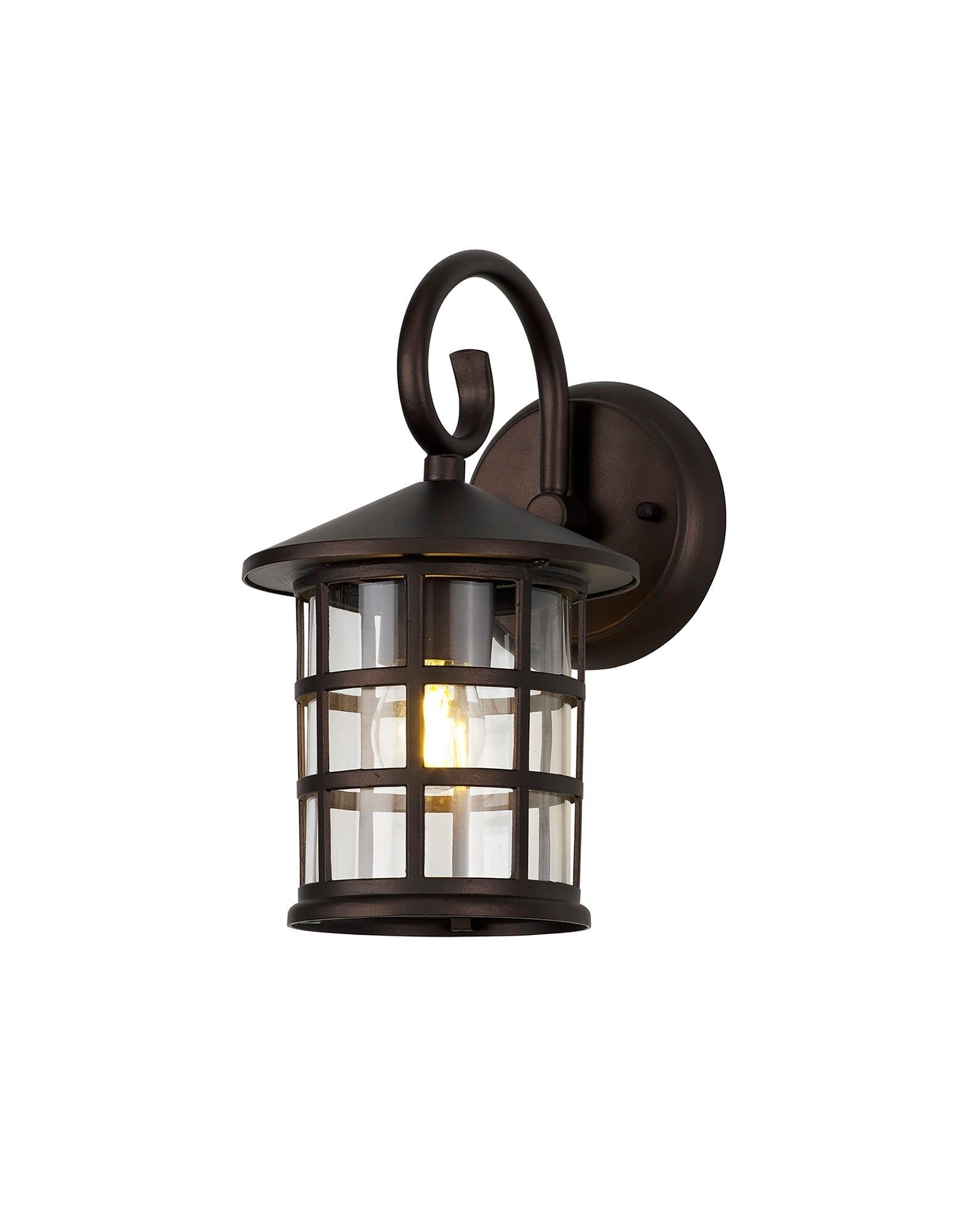 Alcover Modern Outdoor Wall Lamp - Round Criss Cross Design with Sand Black & Clear Seeded Glass, IP44 Waterproof, E27 Bulb Socket (1-Pack) - Perfect for Porch, Patio, Garden and Exterior Home Lighting - 2 Year Warranty