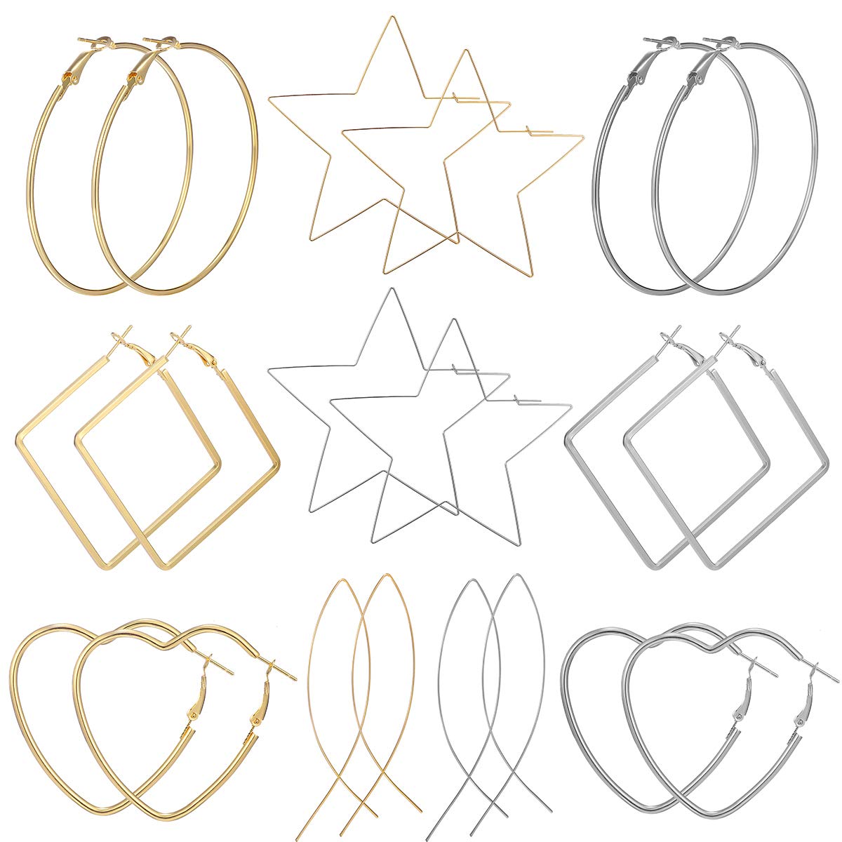 10 Pairs Big Hoop Earrings Set for Women - Gold, Rose Gold & Silver Stainless Steel Fashion Earrings for Sensitive Ears | Trendy Large Hoops for Everyday Wear, Parties & Special Occasions