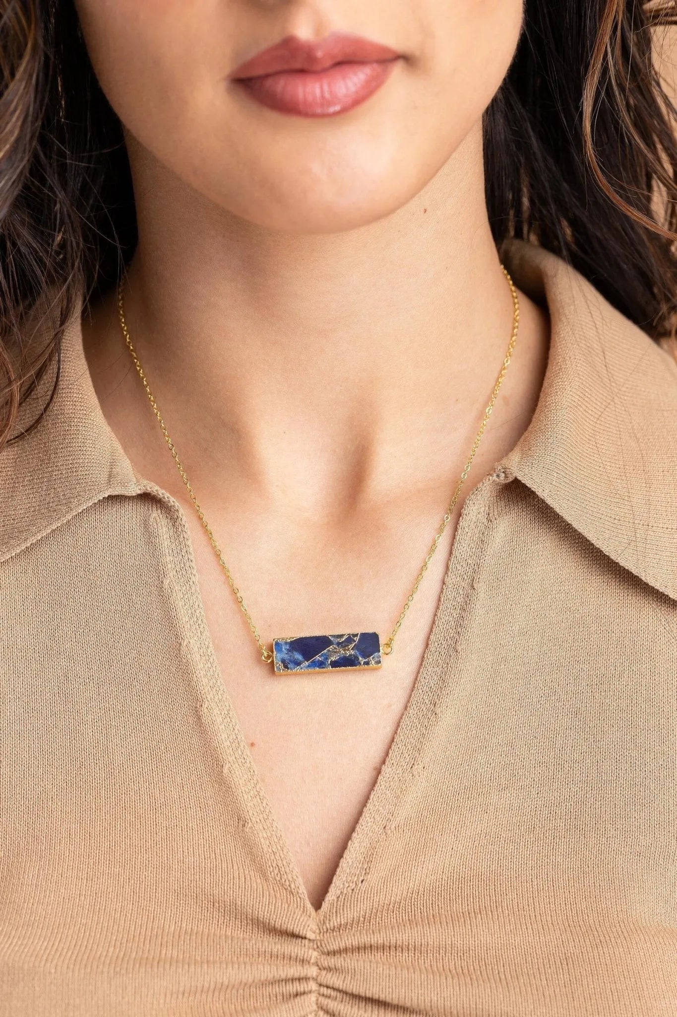 Mojave Rectangle Stone Pendant Necklace for Women - Handmade Boho Jewelry with Natural Gemstone - Perfect for Casual Wear, Layering & Gift Giving