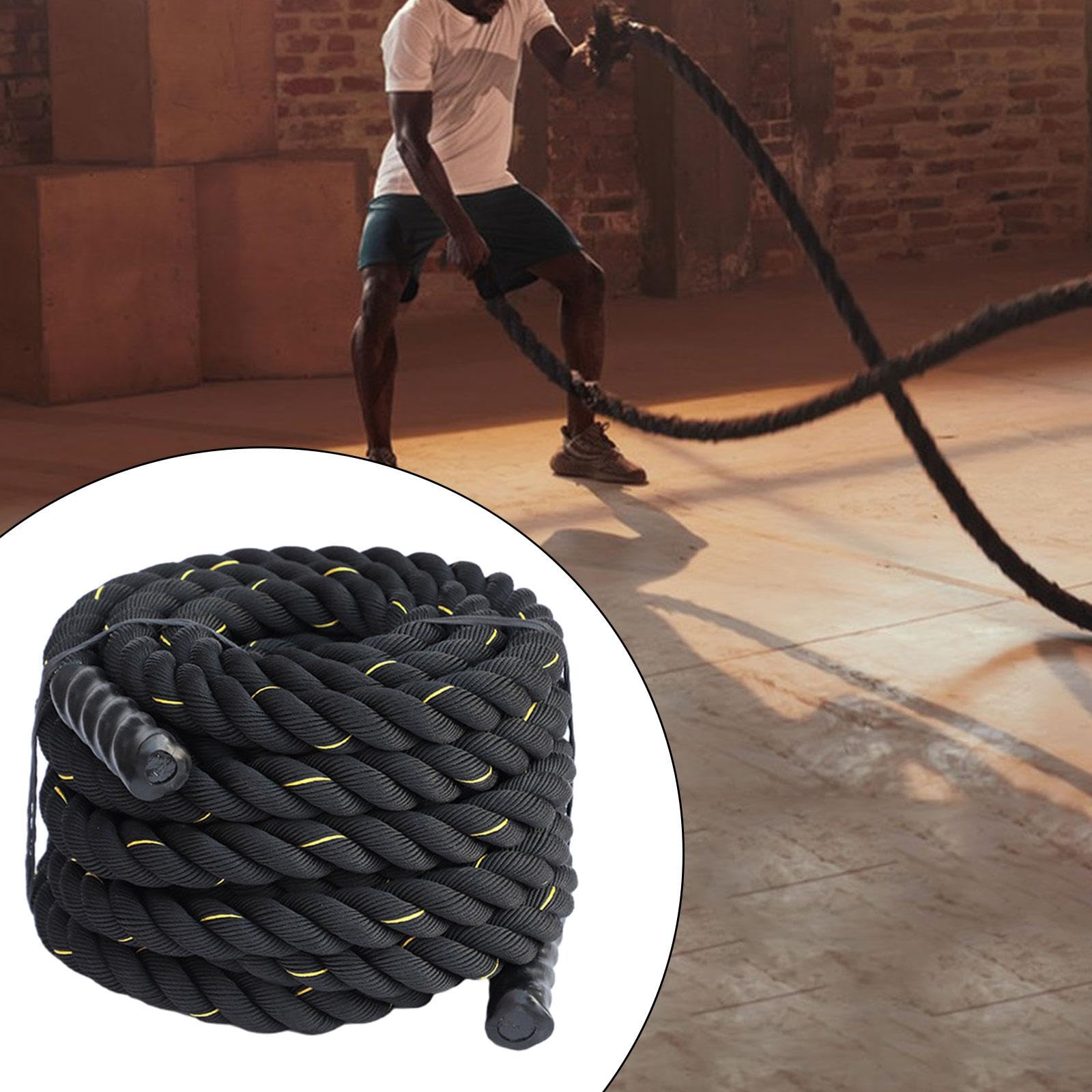**2.8M/3M Battle Rope - Heavy Duty Fitness Rope for Strength Training, CrossFit, Cardio & Home Gym Workouts - 25mm Thick Climbing Rope for Physical Endurance & Muscle Building (Yellow)**    *(Perfect for HIIT, Functional Training, Outdoor Workouts & Professional Athletes)*