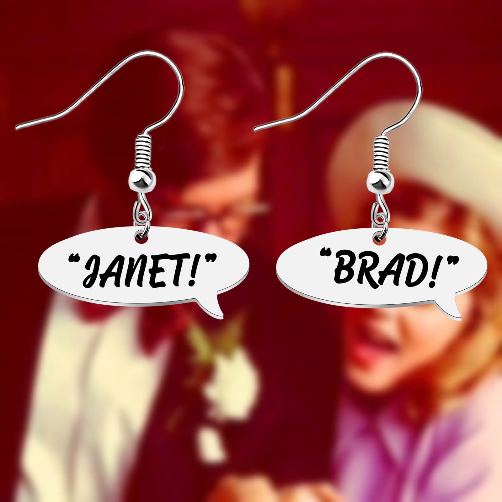 WSNANG The Rocky Horror Picture Show Inspired Quote Earrings - Brad Janet Horror Movie Jewelry Gift for Musical Film Fans - Perfect for Halloween, Cosplay & Fan Conventions