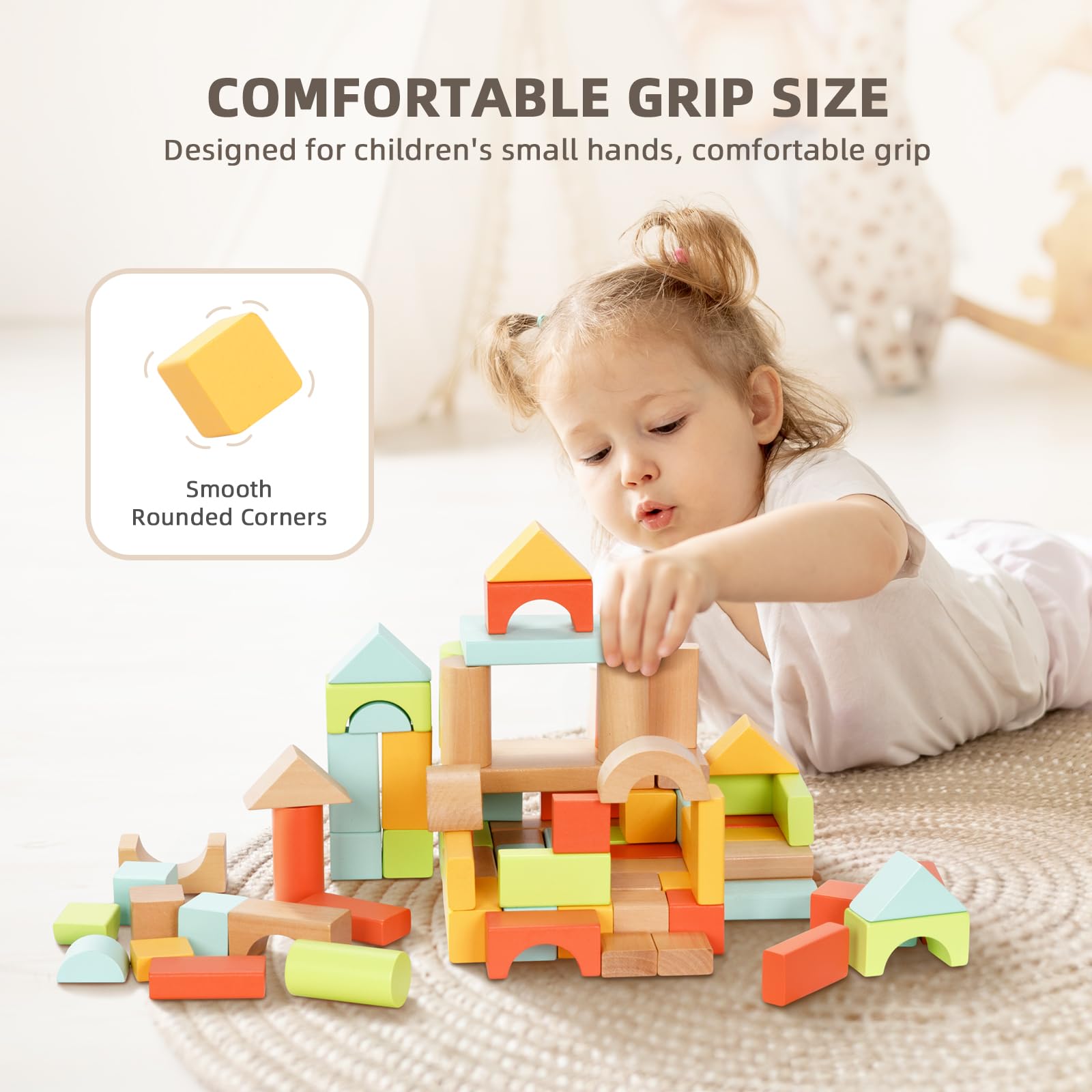 Wooden Building Blocks for Toddlers 1-3 with Storage Bucket - Montessori Learning Toys for Preschool Kids | Creative Play & Early Education