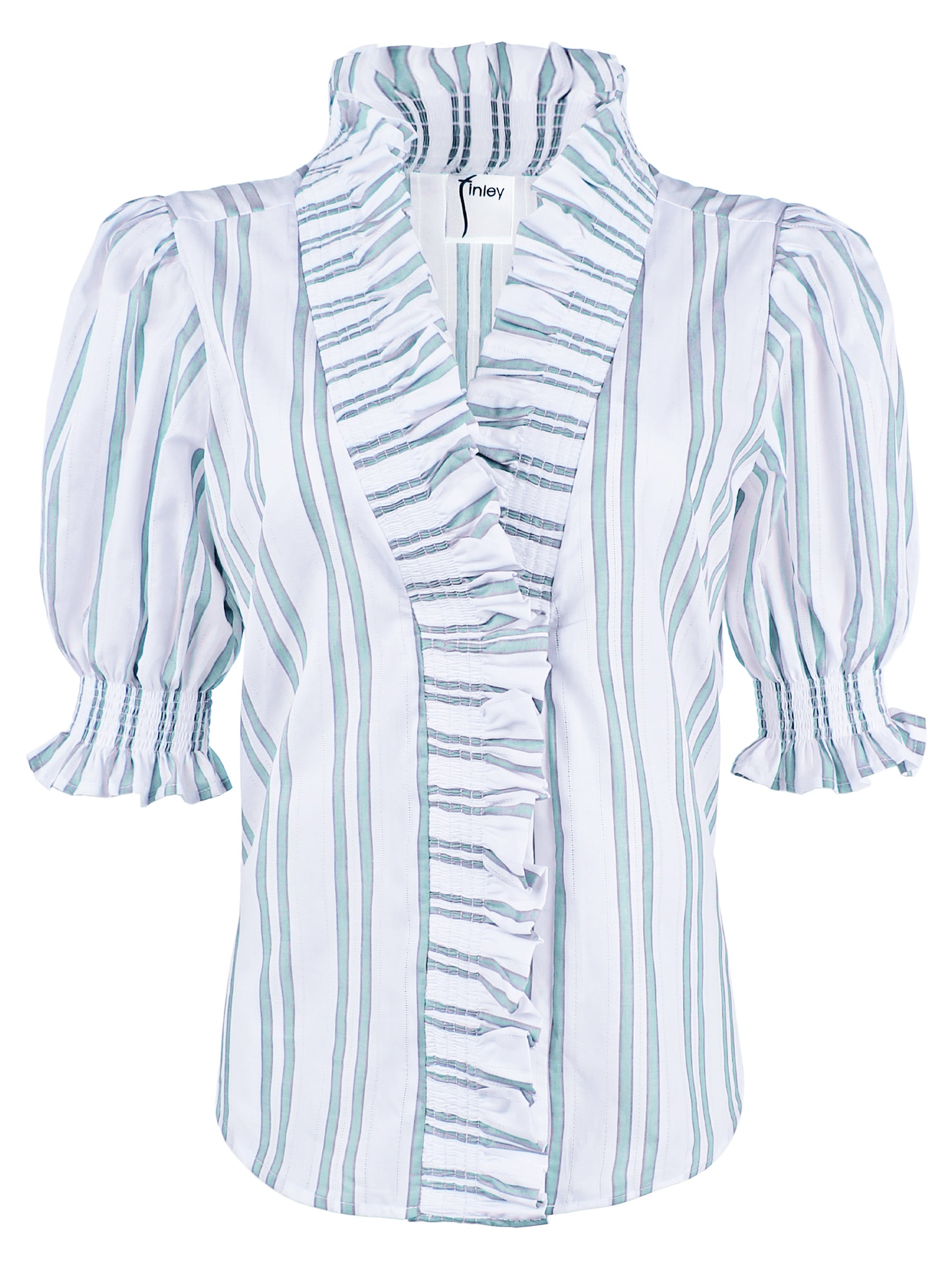 Cici Aqua Drop Needle Blue Striped Ruffle Blouse - Women's Fashion Top for Casual Wear, Office & Date Night Outfits