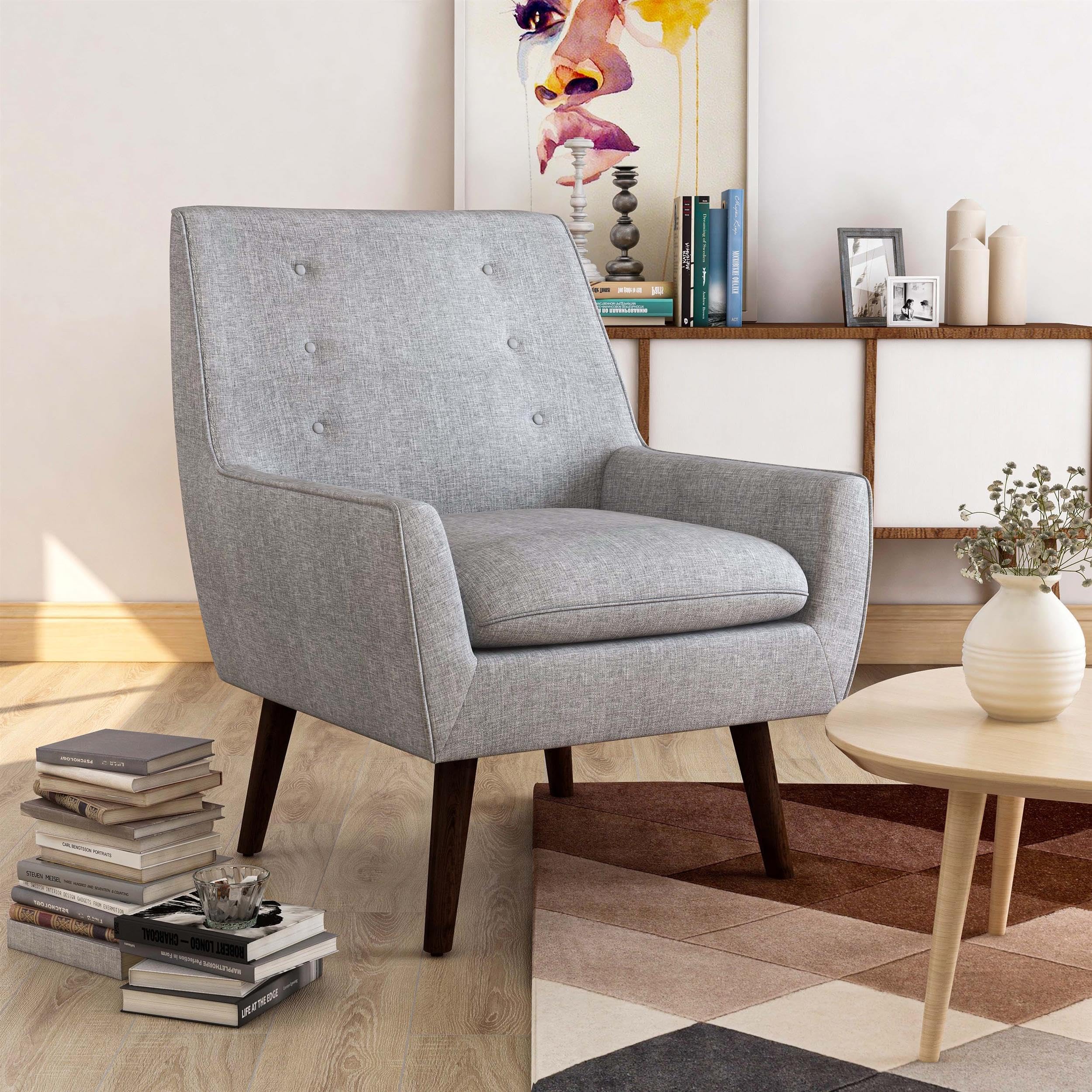 Mid-Century Modern Light Gray Fabric Tufted Accent Chair by Furniture of America - Perfect for Living Room, Bedroom & Home Office Decor