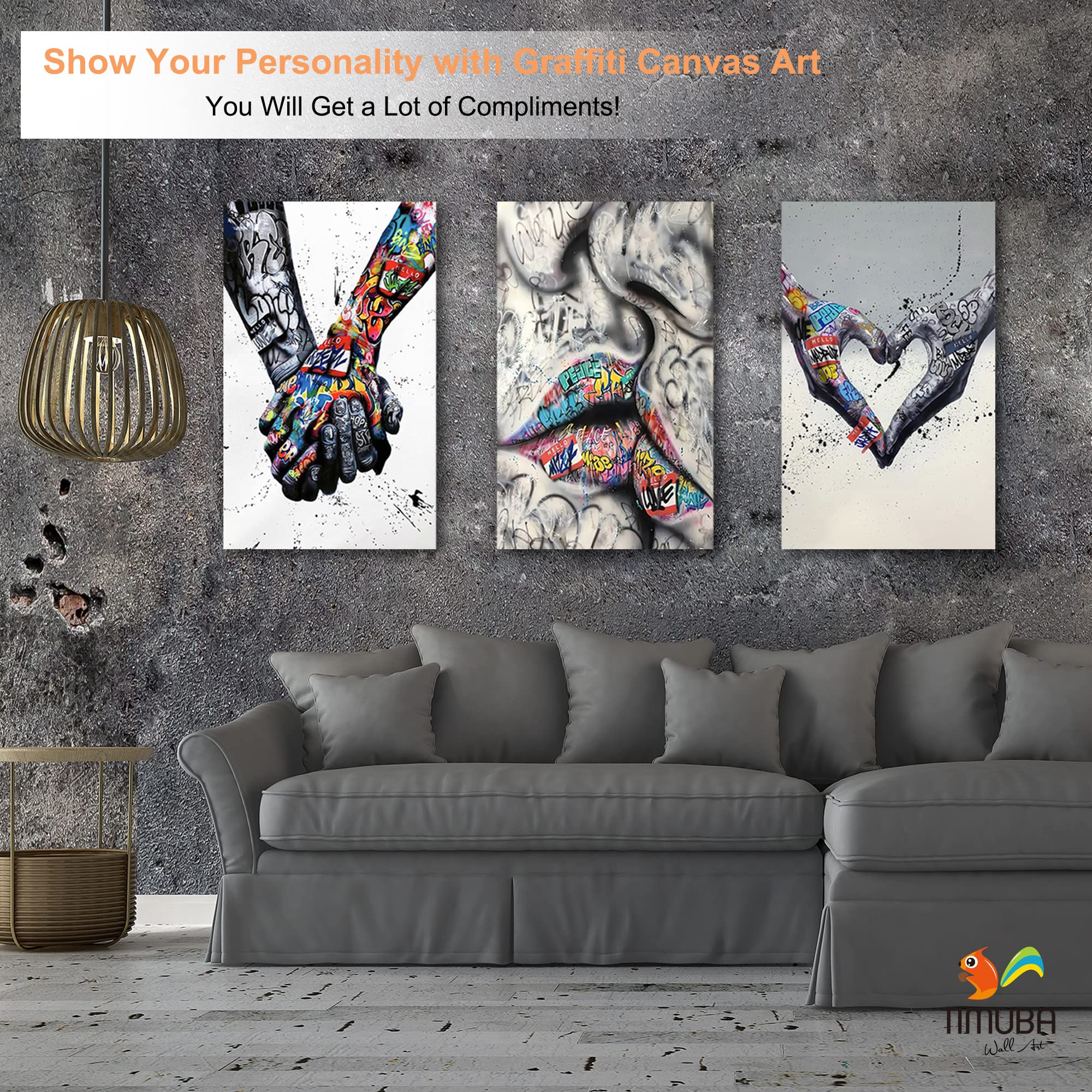 Urban Graffiti Wall Art Set - 3-Piece Street Art Canvas Prints, Modern Pop Art Decor for Bedroom & Living Room - Framed Graffiti Hand Prints (24x36 Inches) | Perfect for Home, Office & Cafe Wall Decoration