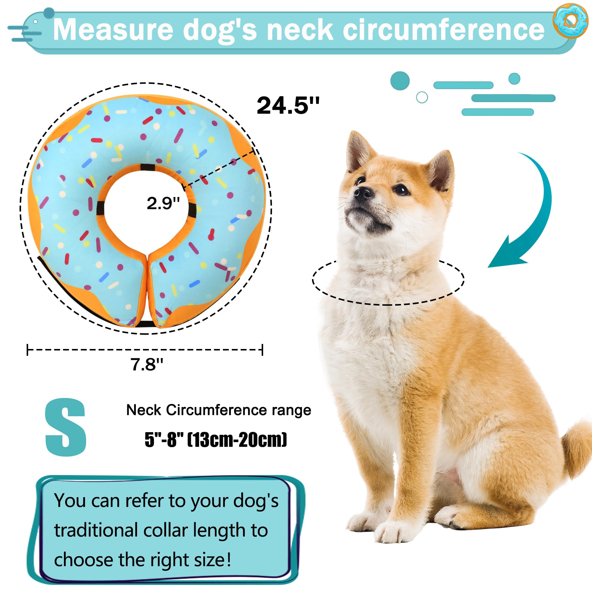 Soft Inflatable Recovery Donut Collar for Dogs & Cats - Adjustable Post-Surgery Cone Alternative for Small, Medium & Large Pets (Blue, Small) - Comfortable & Lightweight for Wound Healing & Daily Use