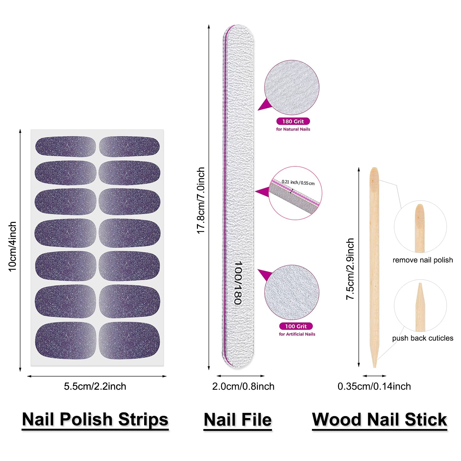 DANNEASY 24 Sheets Glitter Gradient Nail Polish Strips - DIY Full Nail Wraps with Adhesive | Waterproof Nail Stickers for Women & Girls | Includes 1 Nail File & Cuticle Stick | Perfect for Parties, Weddings, and Daily Manicures