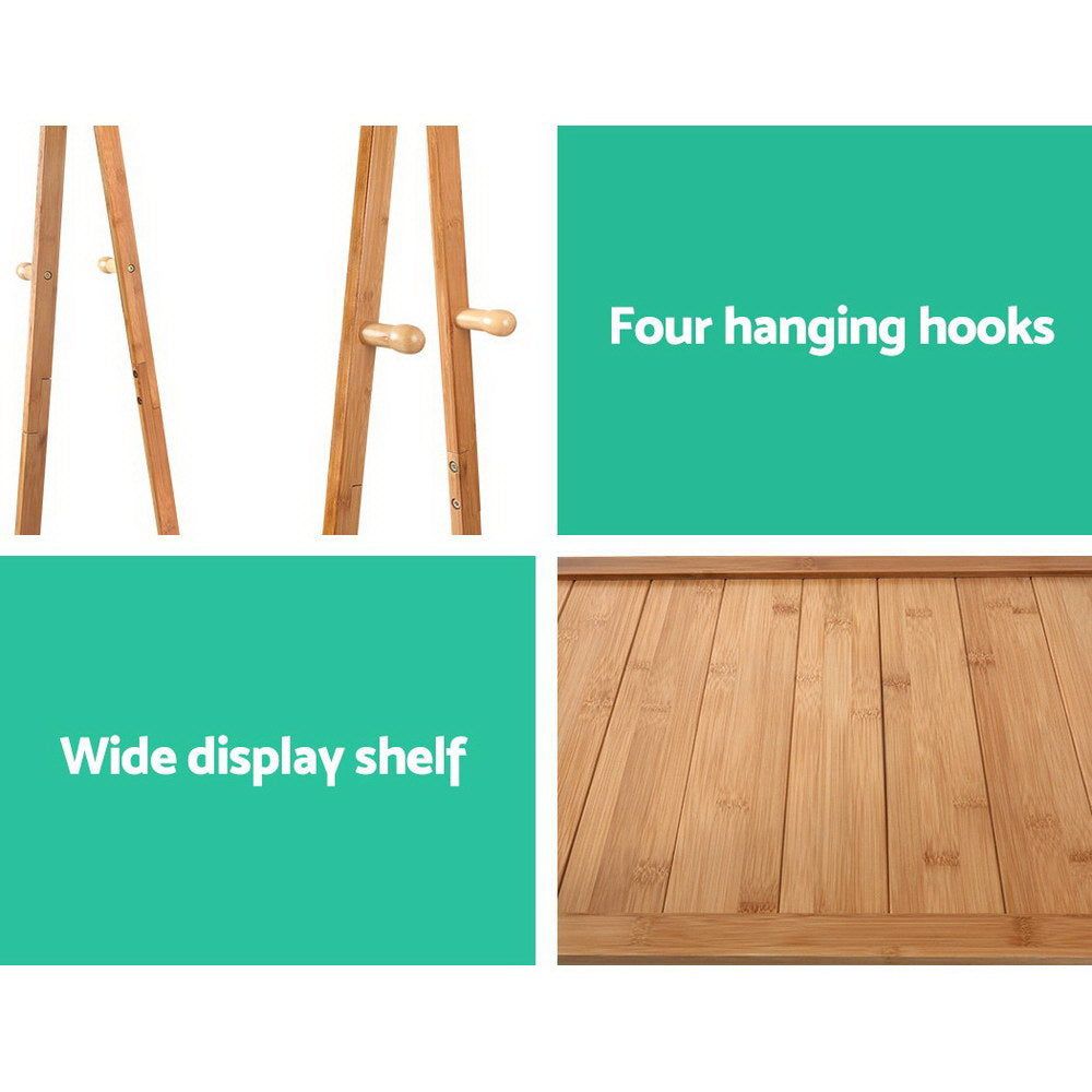 Artiss Bamboo Clothes Hanger Stand - Wooden Garment Rack with Display Shelf for Bedroom, Closet & Laundry Room Organization