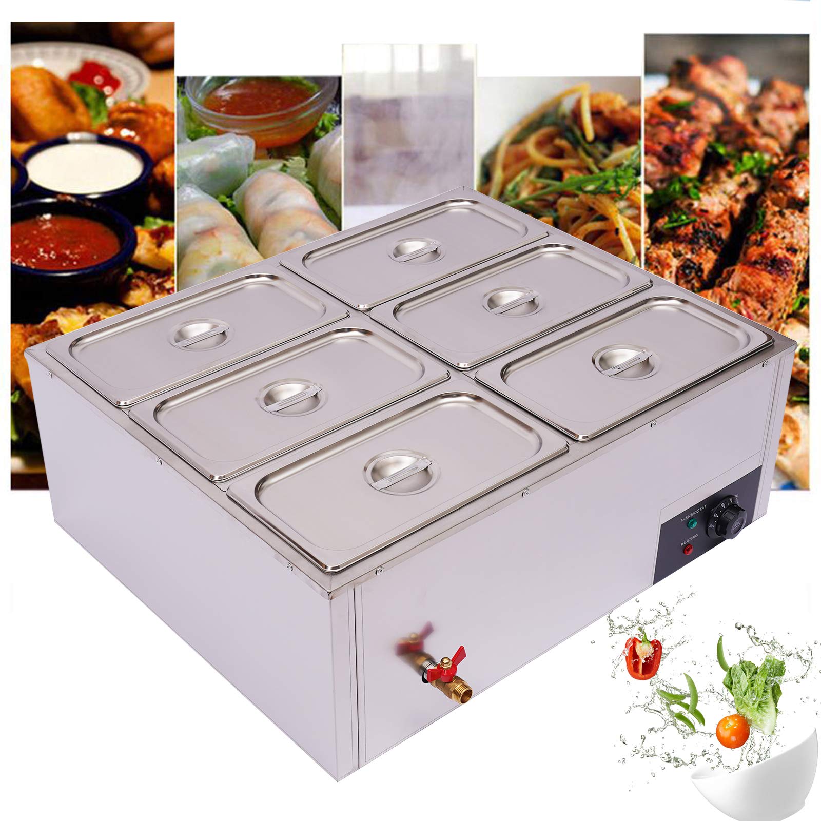 TFCFL 6-Pan Commercial Food Warmer - 6 x 7L Stainless Steel Steam Table with Temperature Control - 110V 850W Electric Buffet Warmer for Restaurants, Cafeterias, Hotels & Catering Events - Perfect for Buffet Service, Banquets, and Food Display