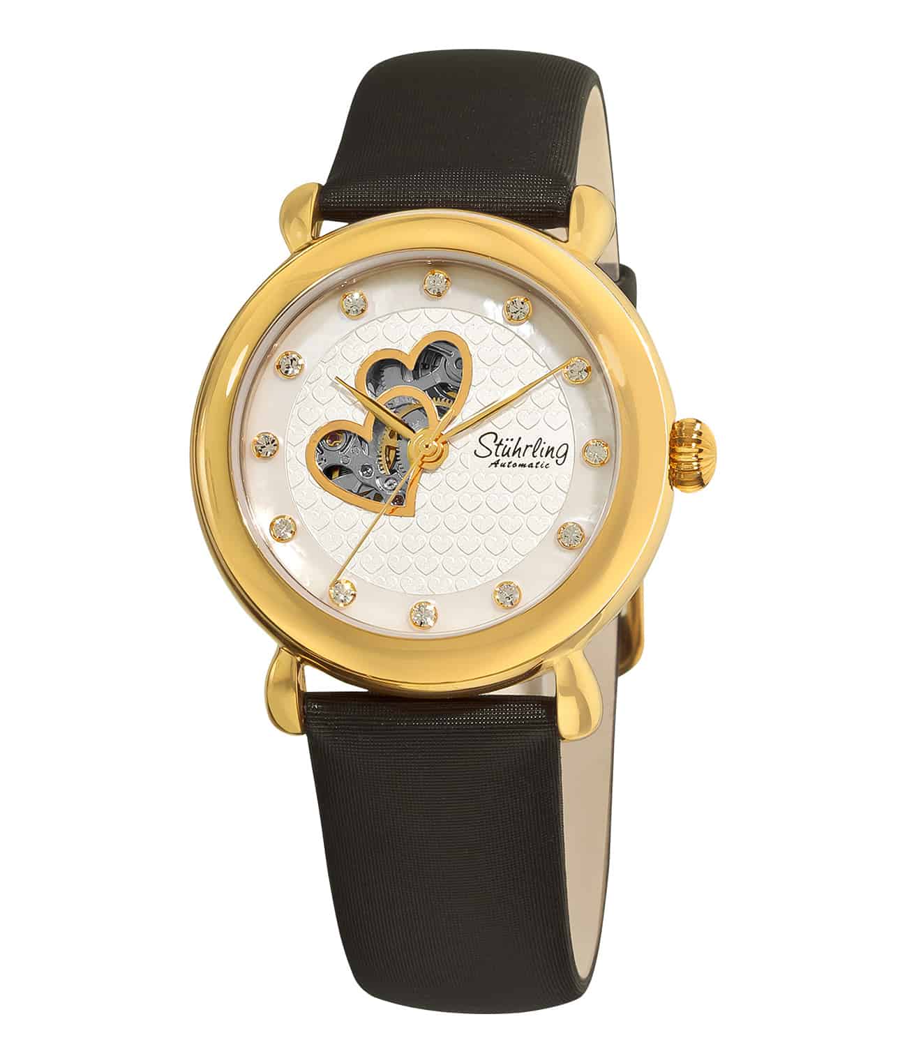 White Dial / Rose Case / Black Leather Strap Rose Gold Layered Tang Buckle